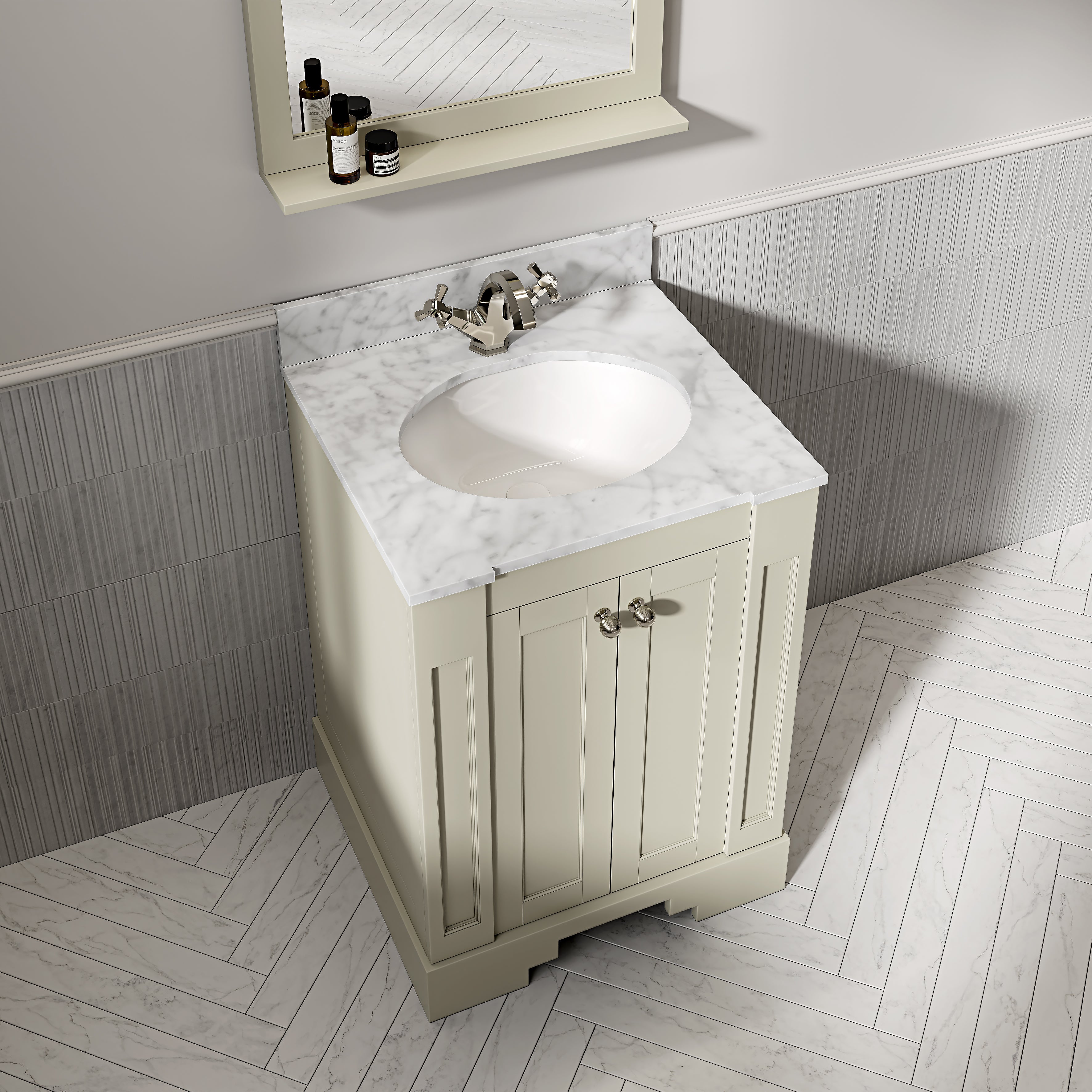 Wentworth Carrara Marble Floorstanding Vanity Unit (Matte Olive) 600mm