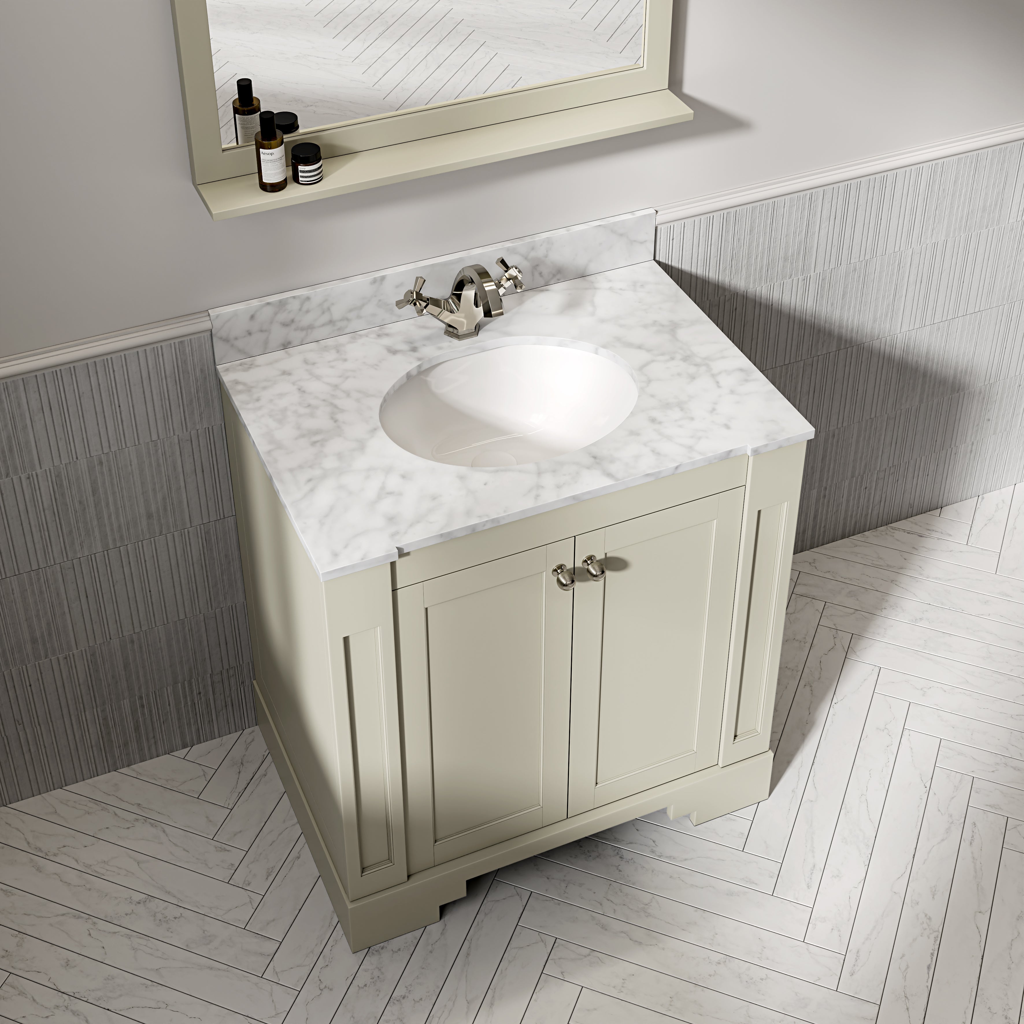 Wentworth Carrara Marble Floorstanding Vanity Unit (Matte Olive) 800mm