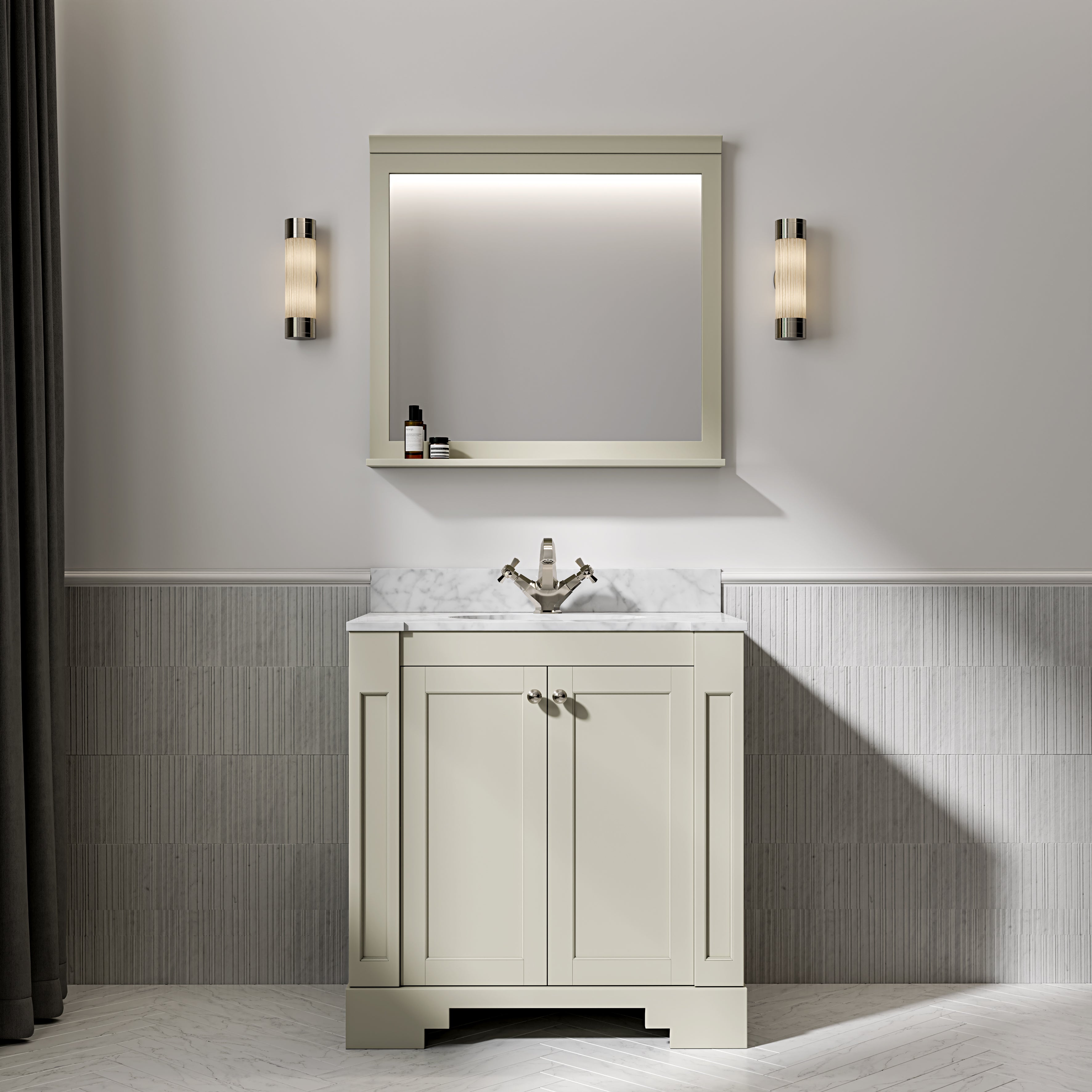 Wentworth Carrara Marble Floorstanding Vanity Unit (Matte Olive) 800mm