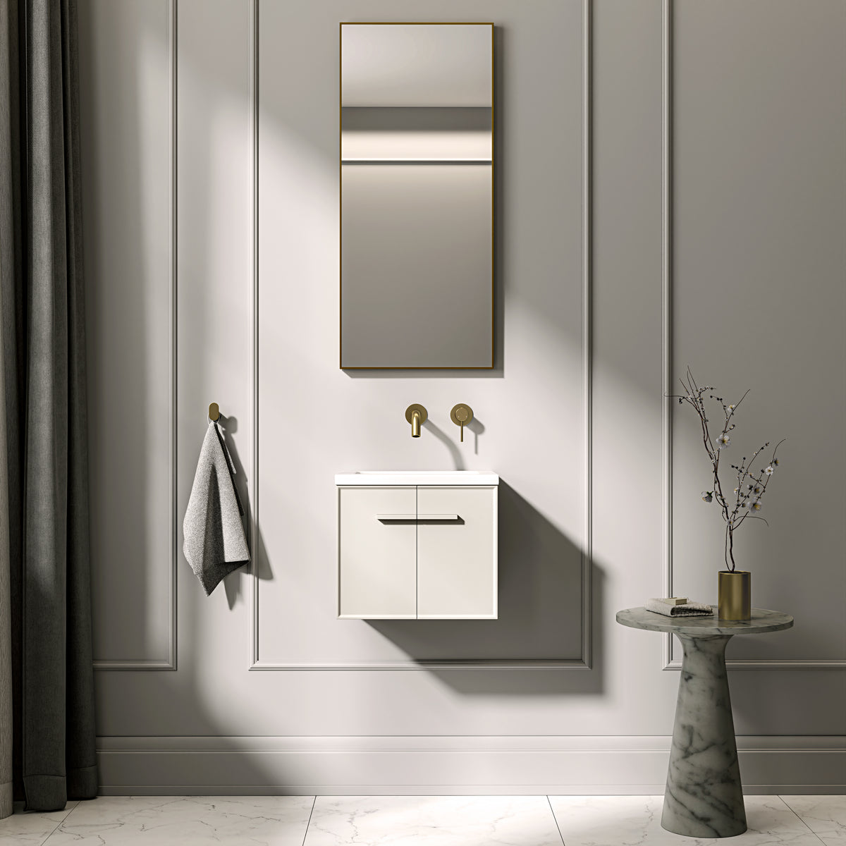 Farringdon Mini Cloakroom Vanity Unit with Stone Basin (Matte Cappucci