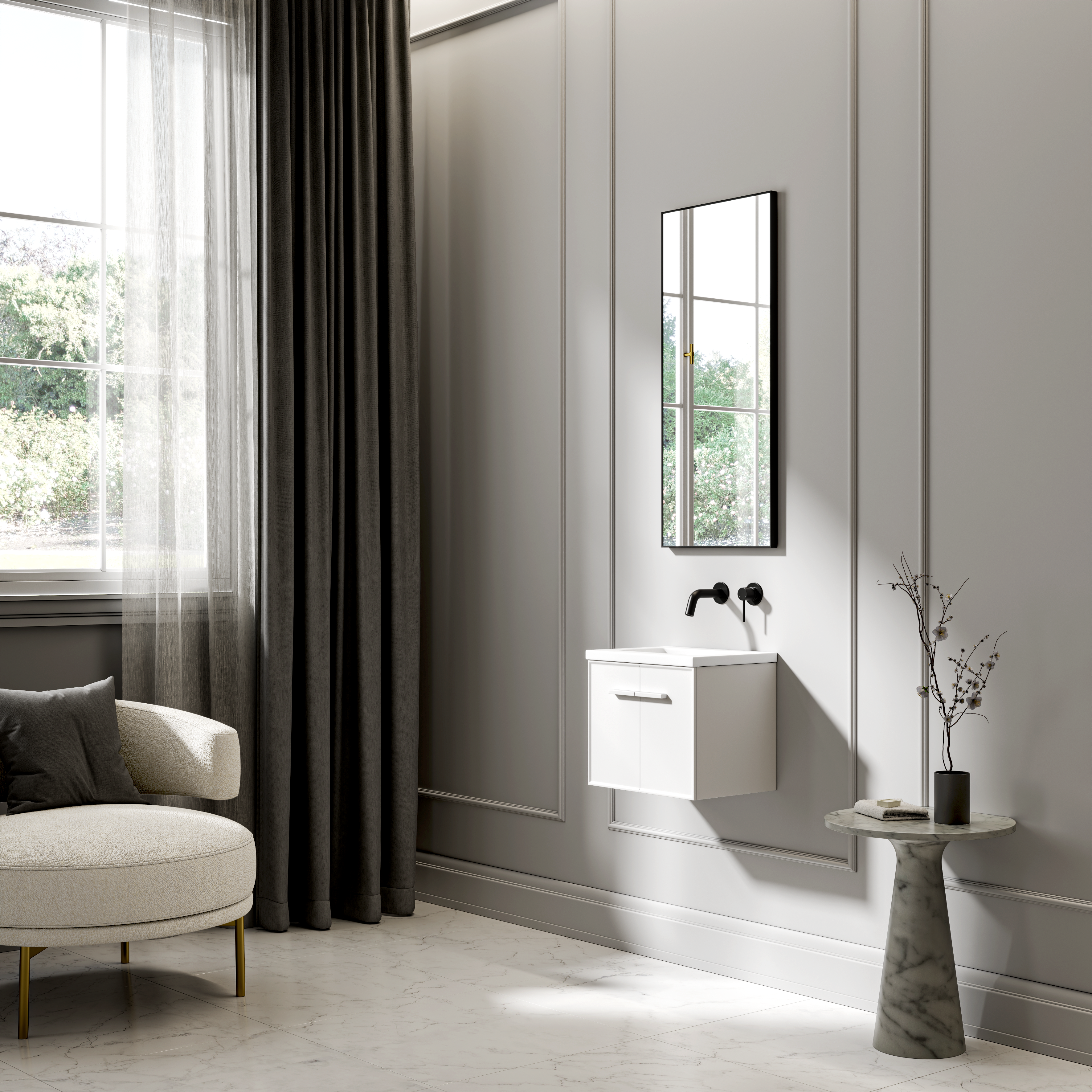 Farringdon Mini Cloakroom Vanity Unit with Stone Basin (Matte White 400mm)
