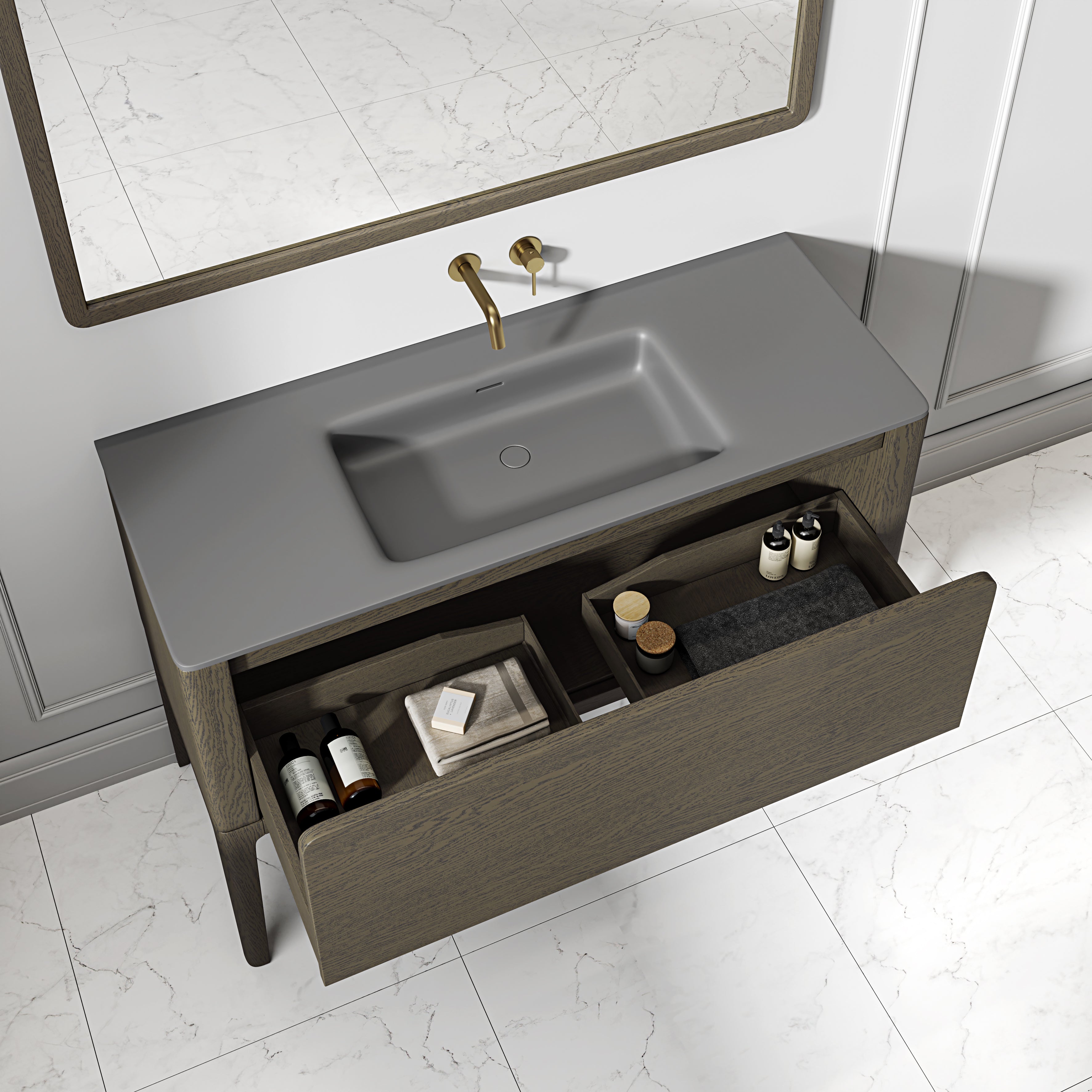 Jakarta Vanity Unit with Stone Basin (Dark Oak 1200mm)