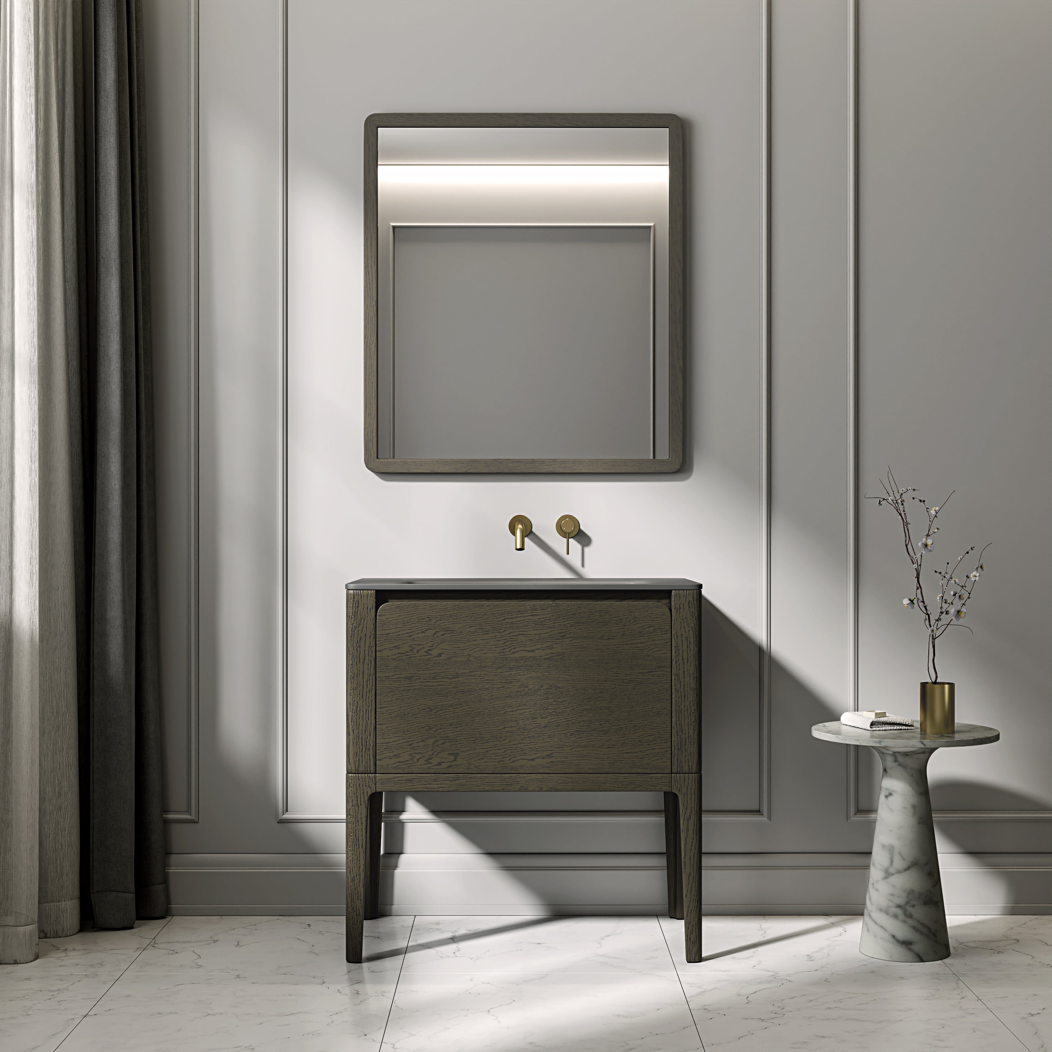 Jakarta Vanity Unit with Stone Basin (Dark Oak 800mm)