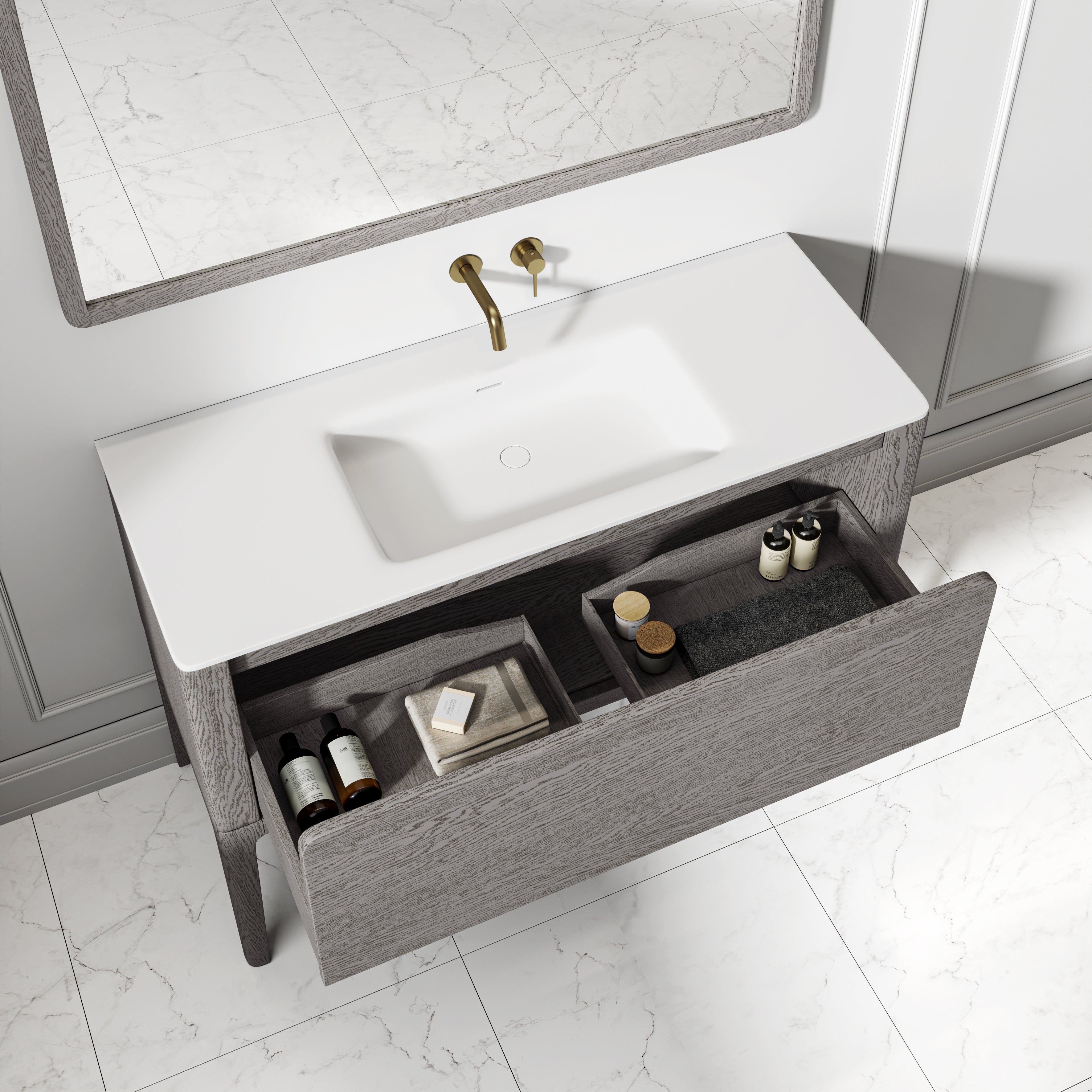 Jakarta Vanity Unit with Stone Basin (Grey Oak 1200mm)