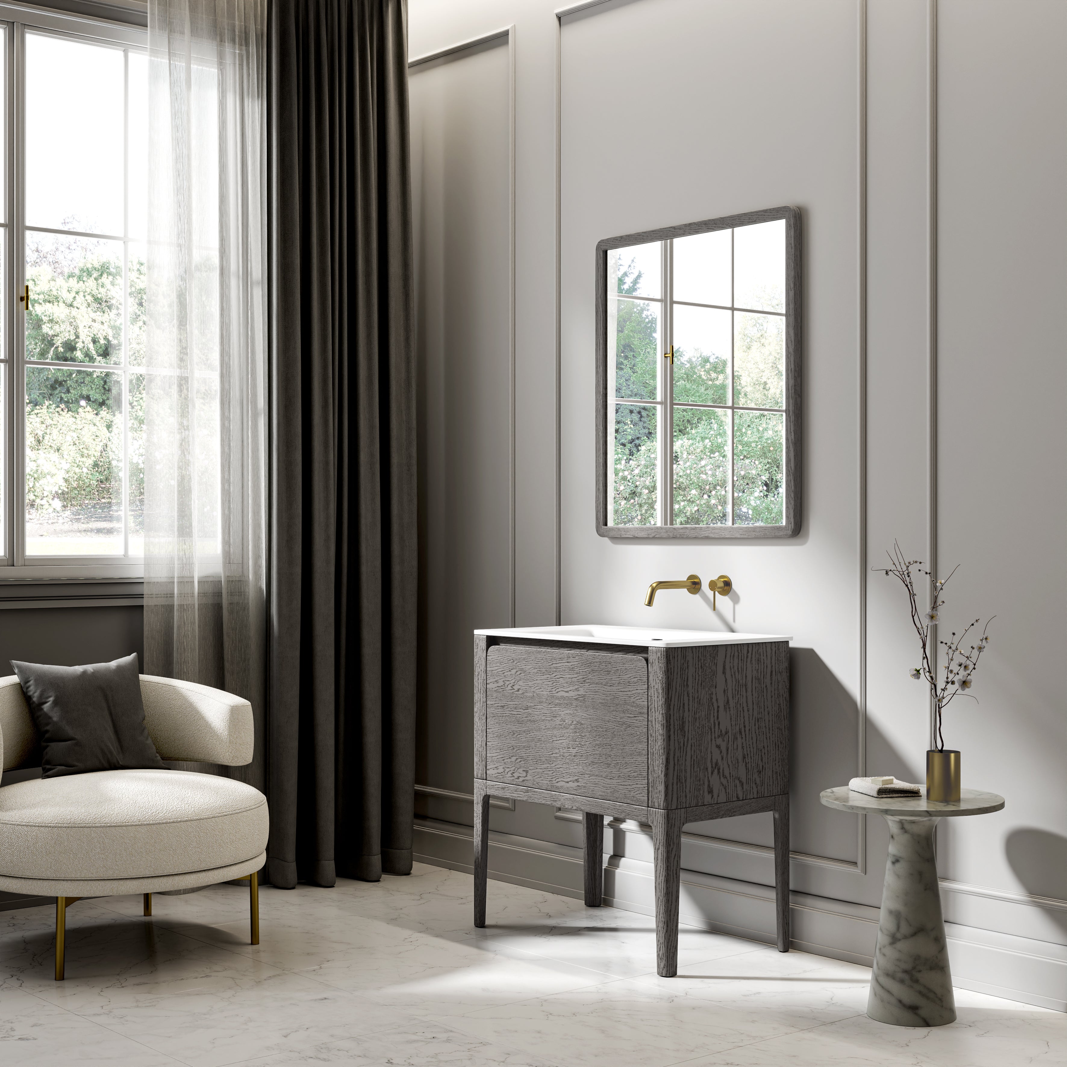 Jakarta Vanity Unit with Stone Basin (Grey Oak 800mm)