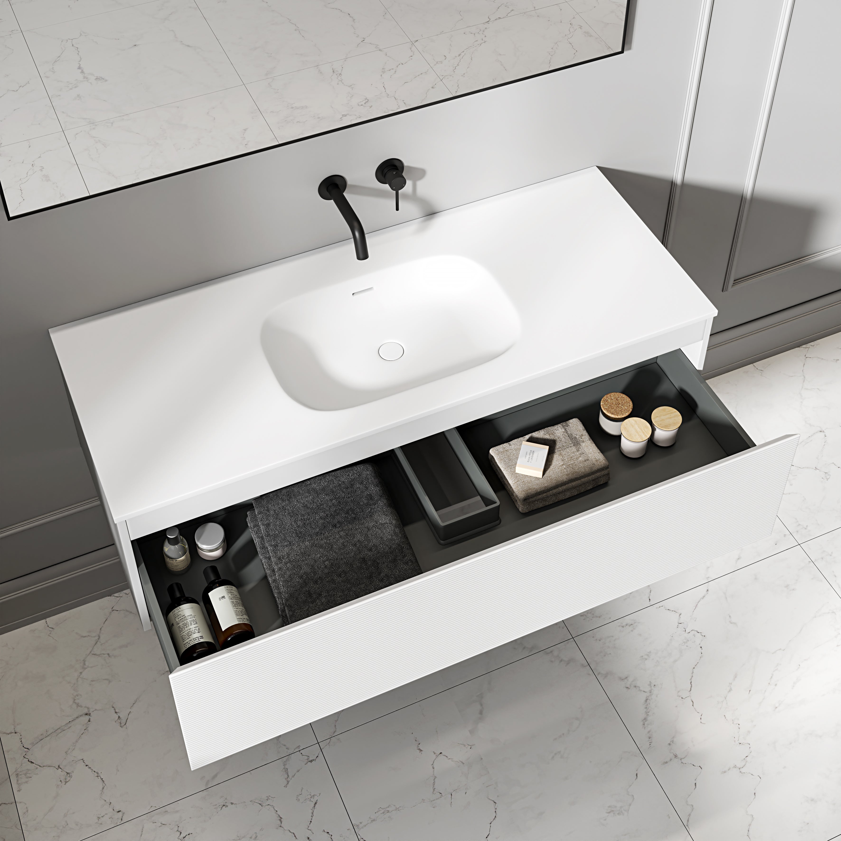 Kingswood Fluted Vanity Unit with Stone Basin (Matte White 1200mm)