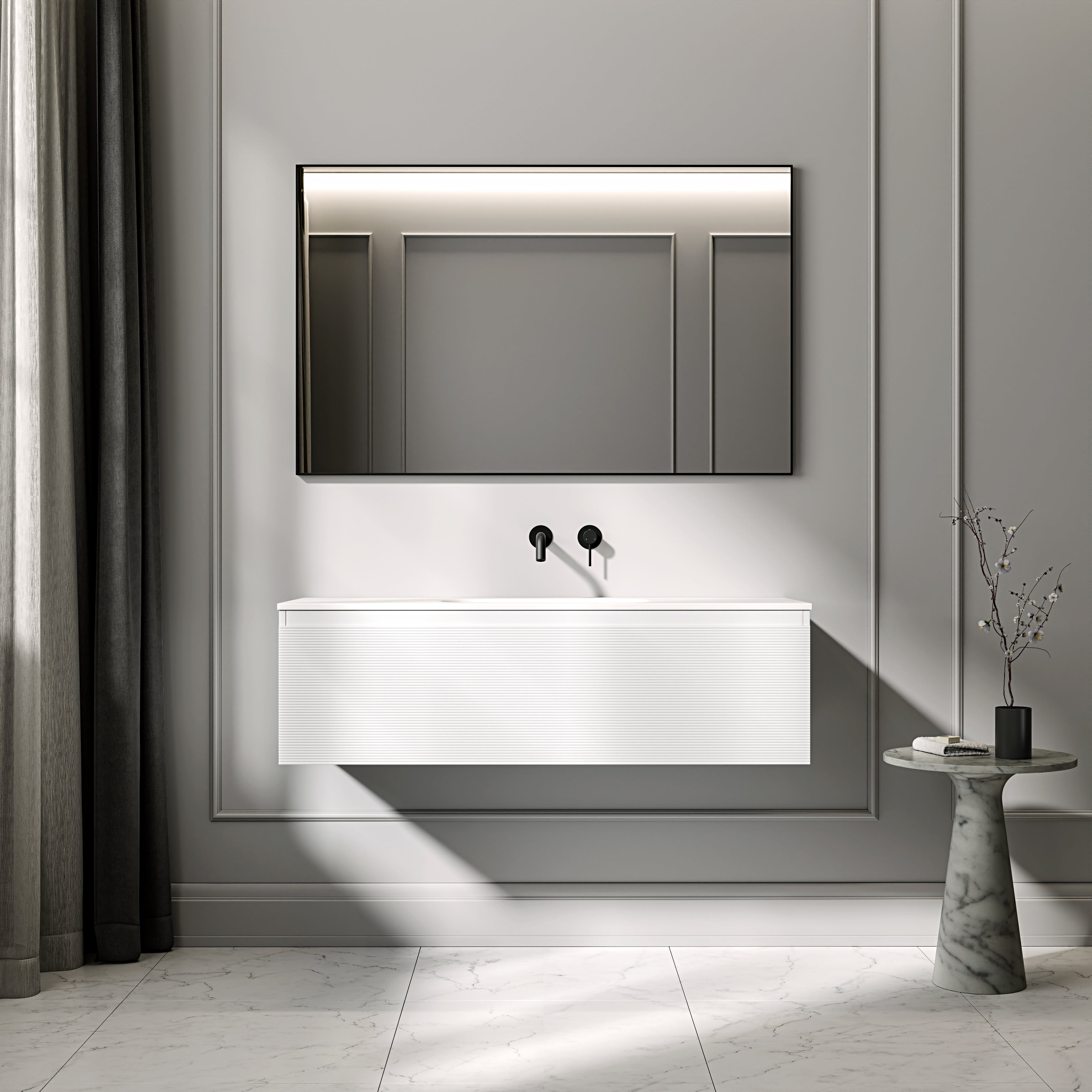 Kingswood Fluted Vanity Unit with Stone Basin (Matte White 1200mm)