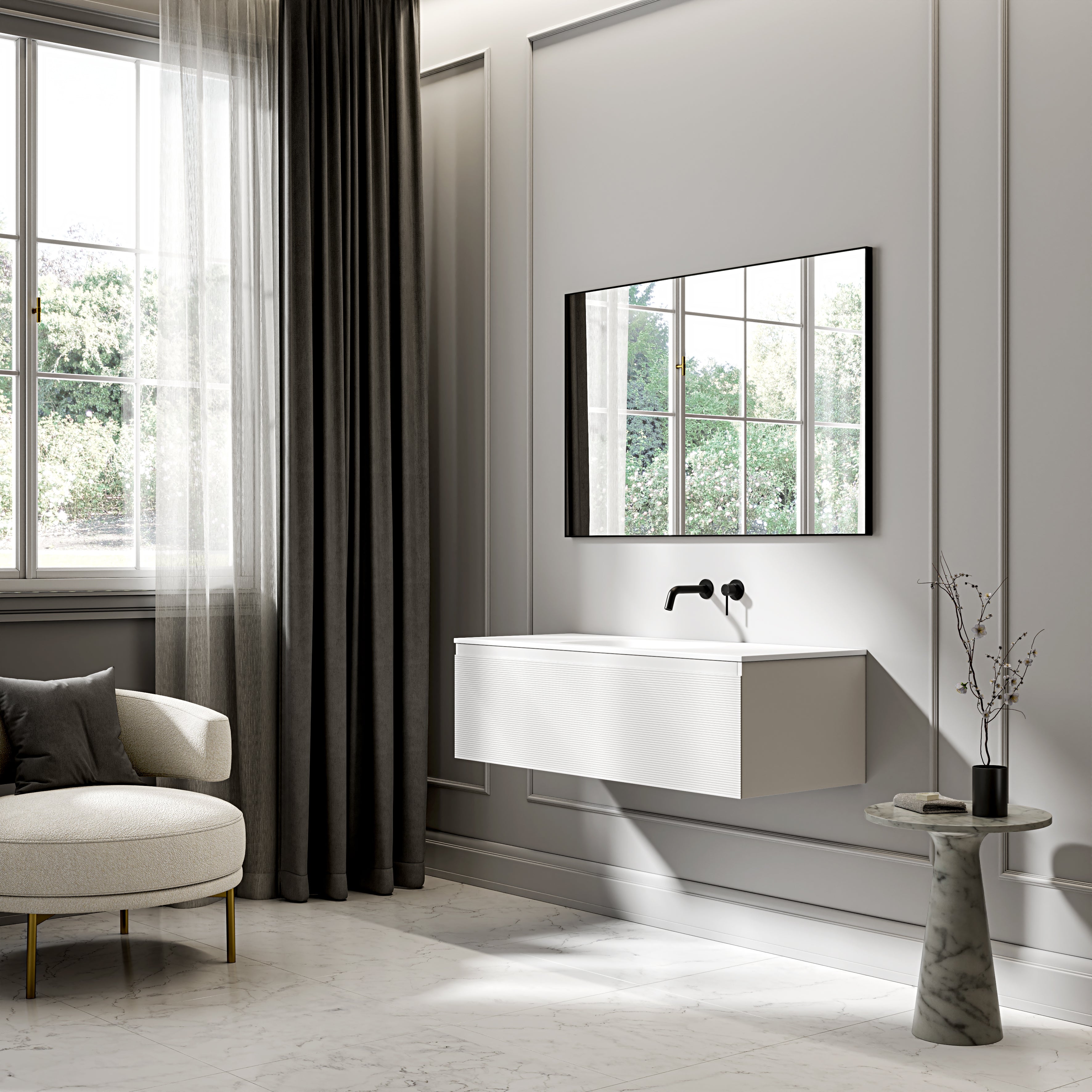 Kingswood Fluted Vanity Unit with Stone Basin (Matte White 1200mm)