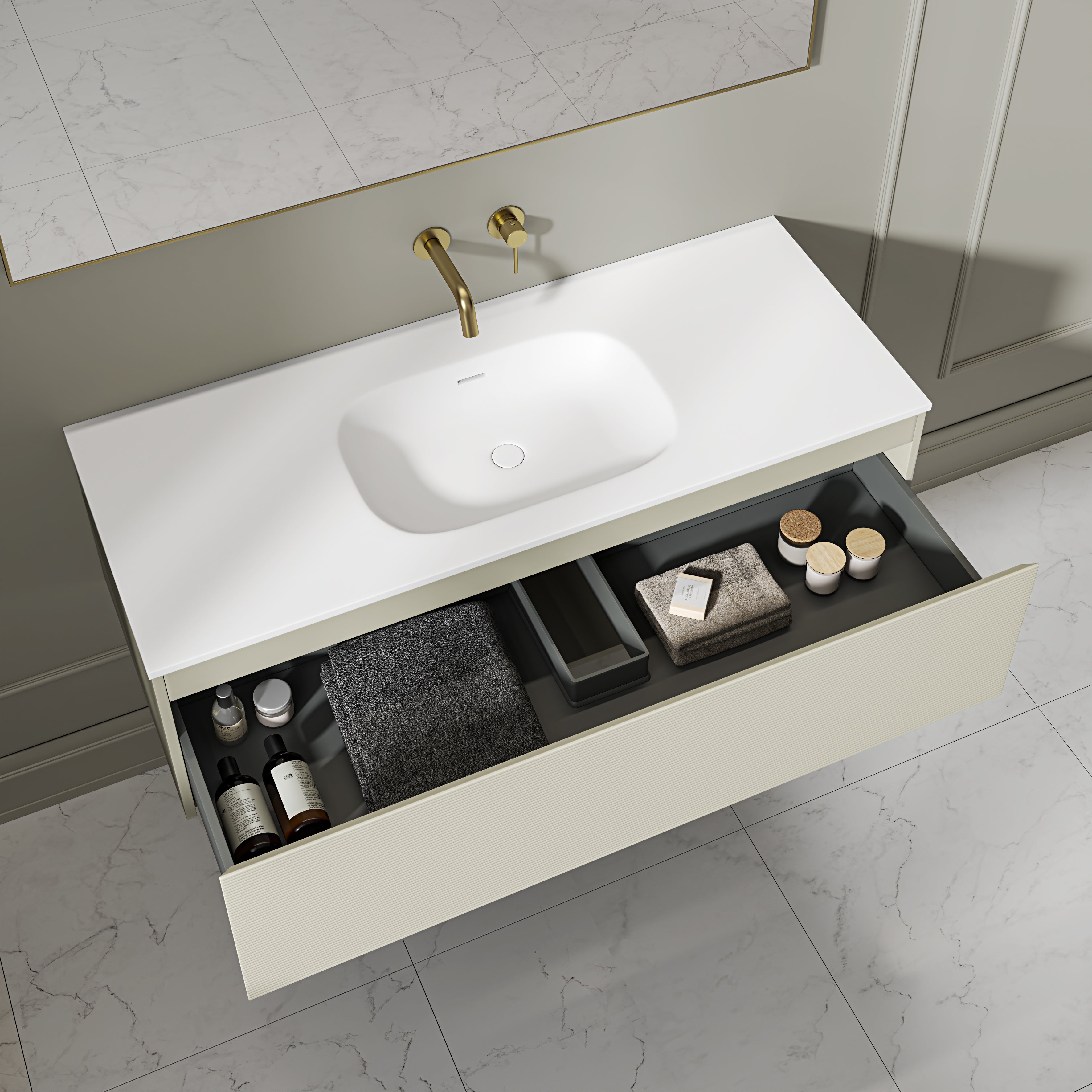 Kingswood Fluted Vanity Unit with Stone Basin (Olive 1200mm)