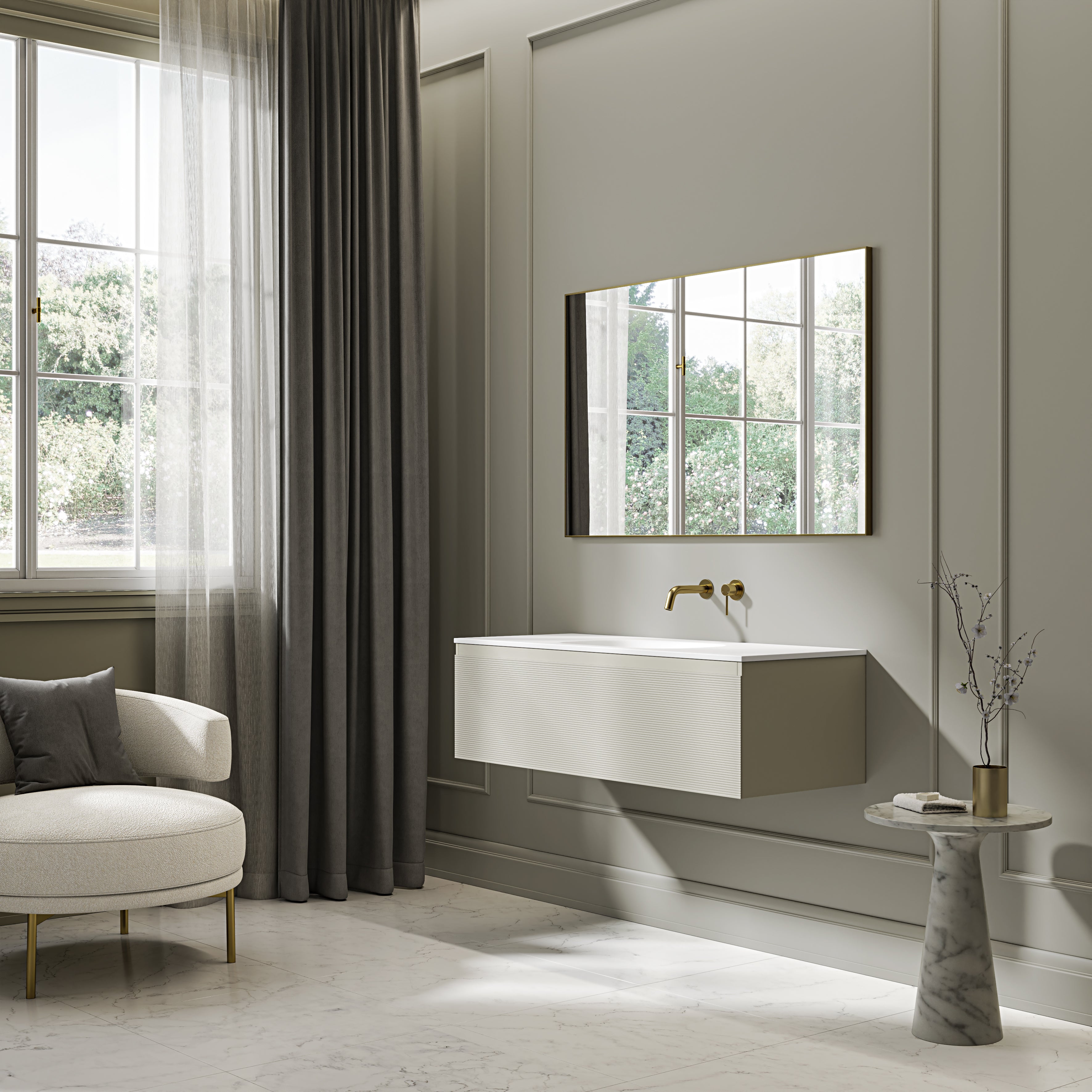 Kingswood Fluted Vanity Unit with Stone Basin (Olive 1200mm)
