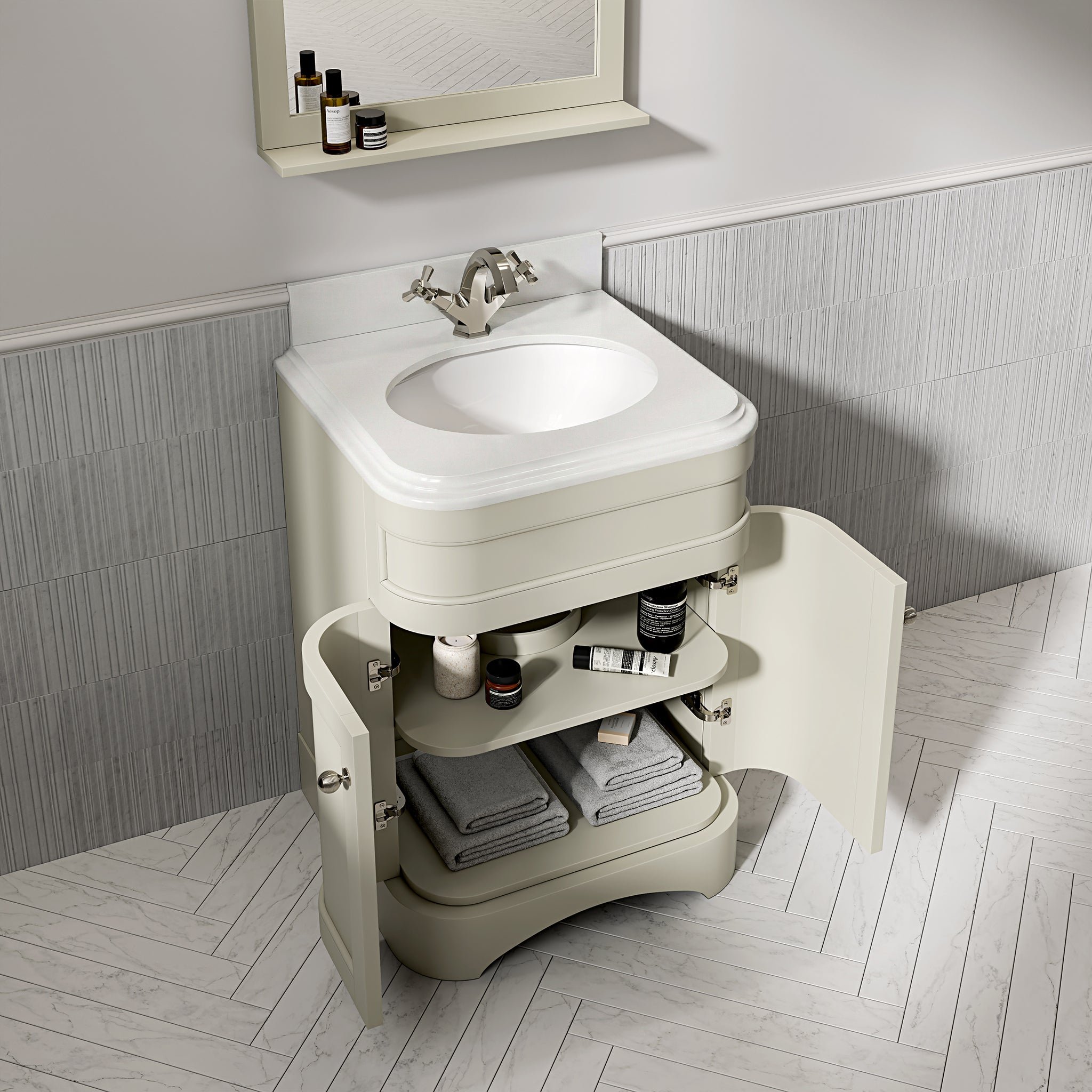 Cobham Quartz Floorstanding Vanity Unit (Matte Olive) 600mm