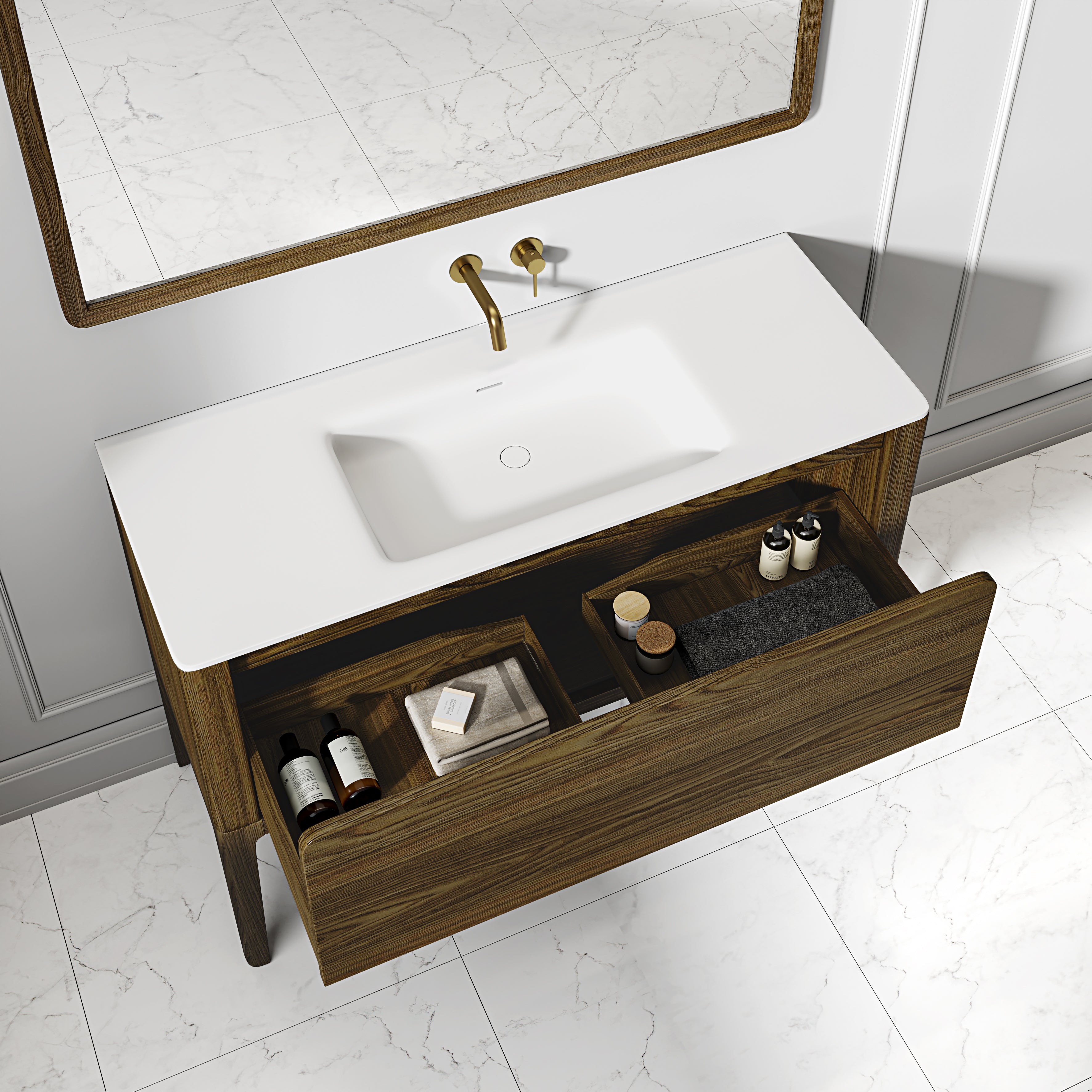 Jakarta Vanity Unit with Stone Basin (Dark Oak 1200mm)