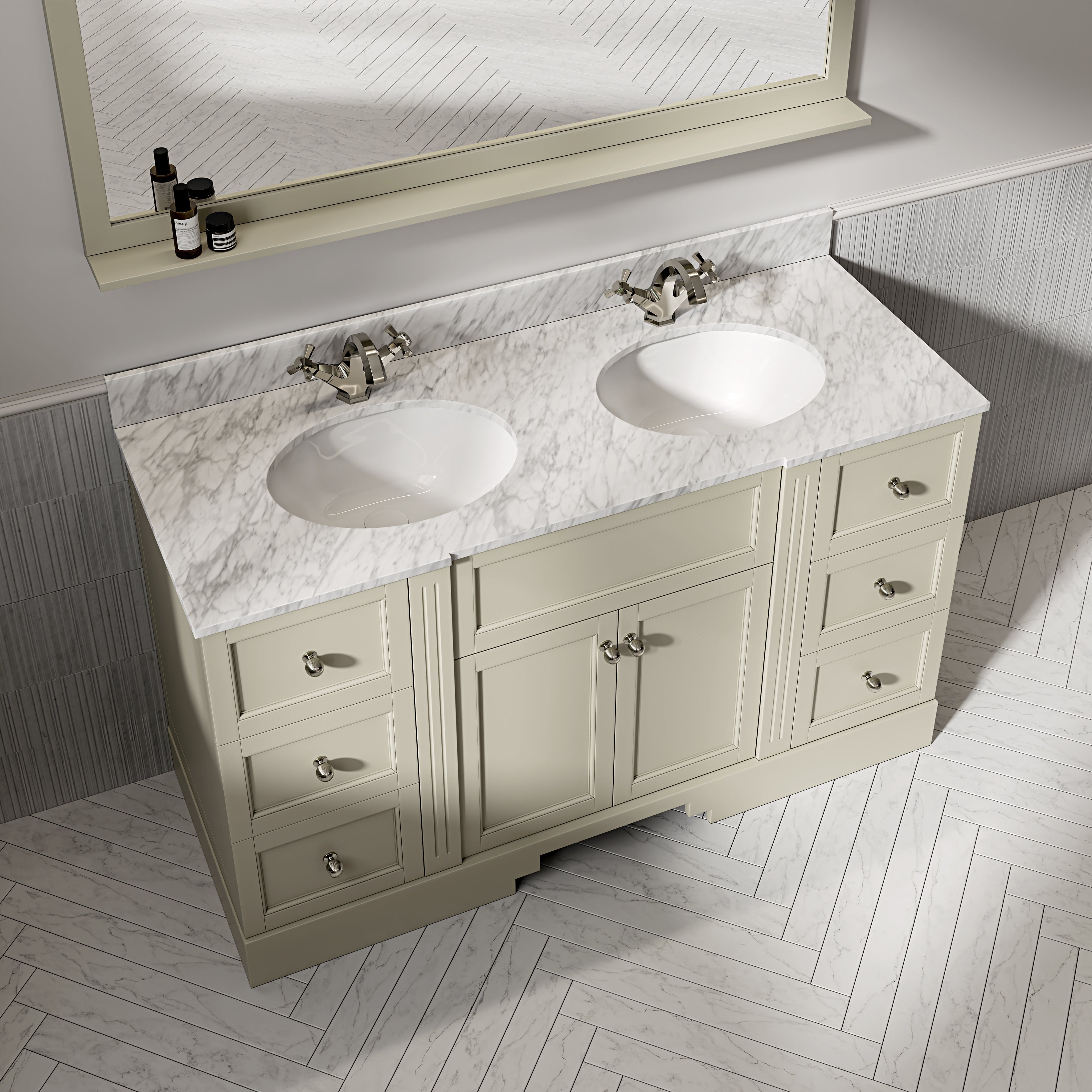 Wentworth Carrara Marble Floorstanding Vanity Unit (Matte Olive) 1400mm