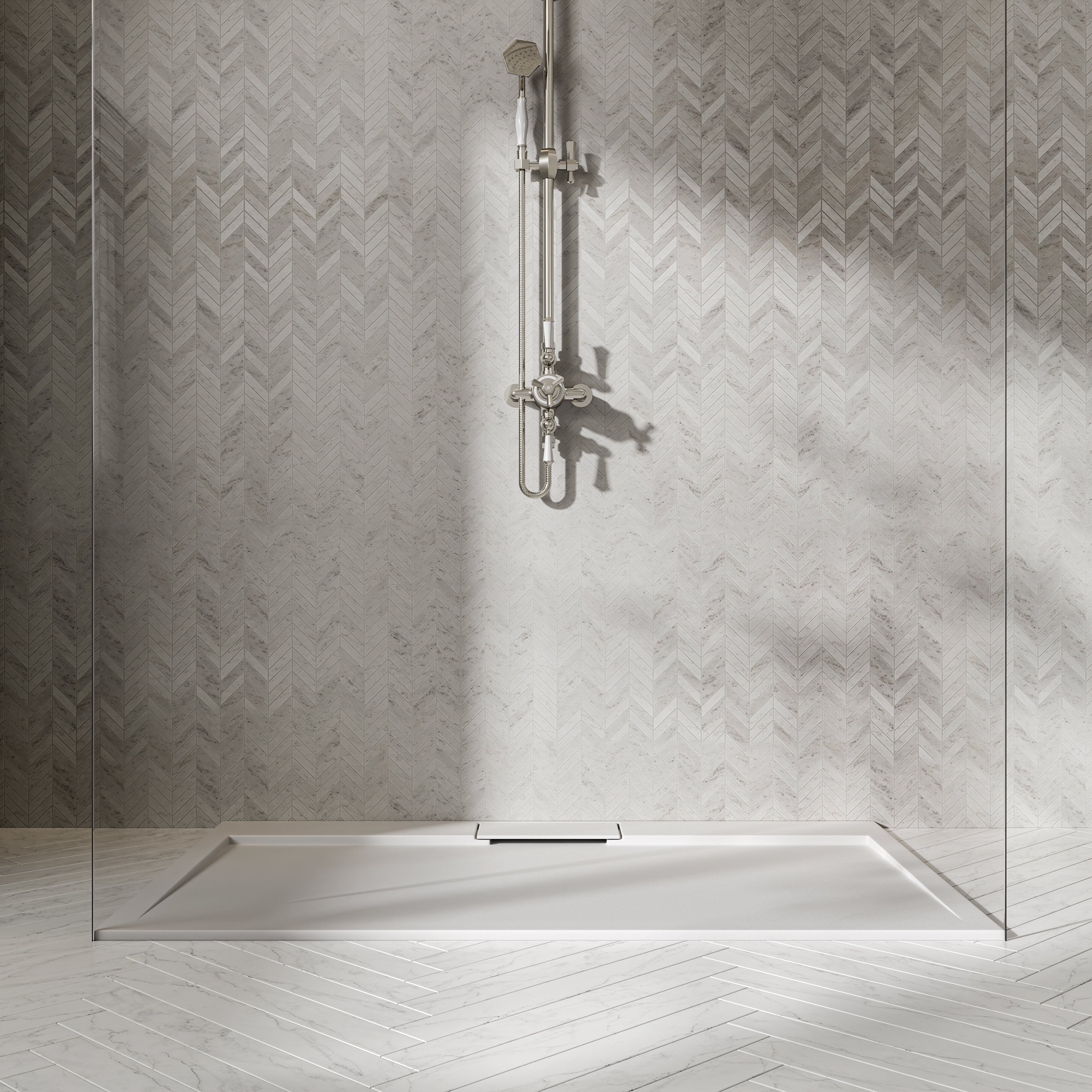 Vida Matte White Stone Landscape Shower Tray
