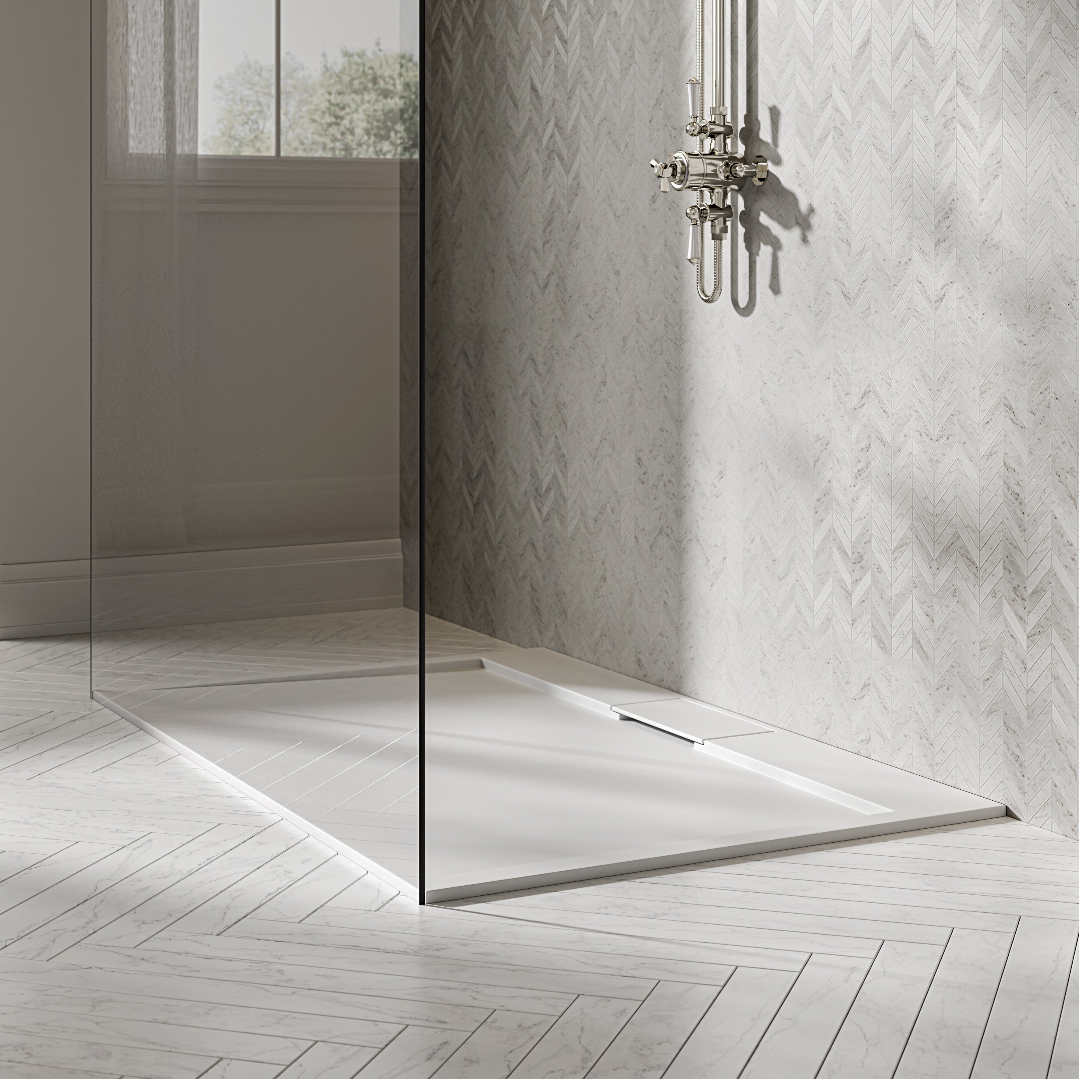 Vida Matte White Stone Landscape Shower Tray