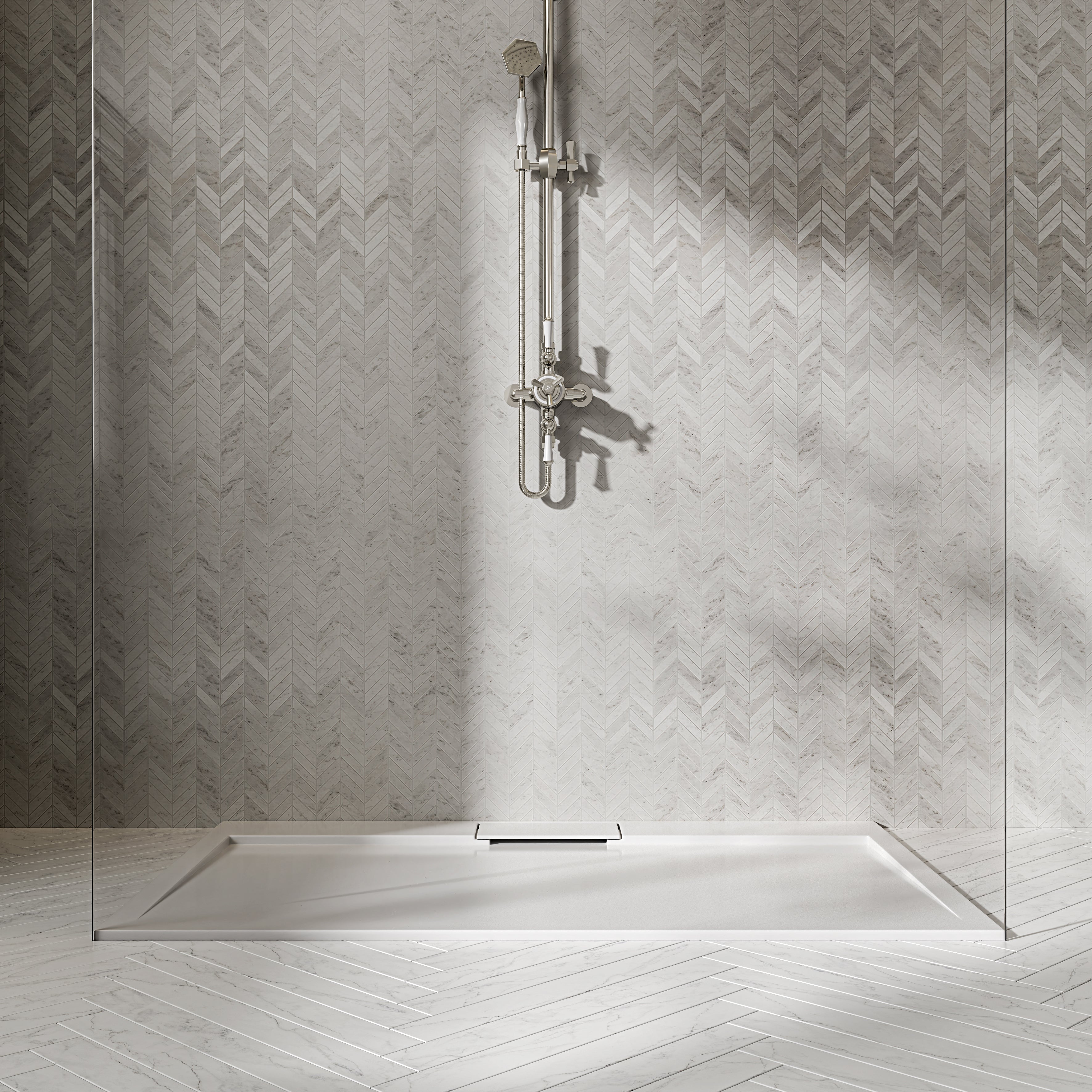 Vida Polished White Stone Resin Shower Tray & Waste