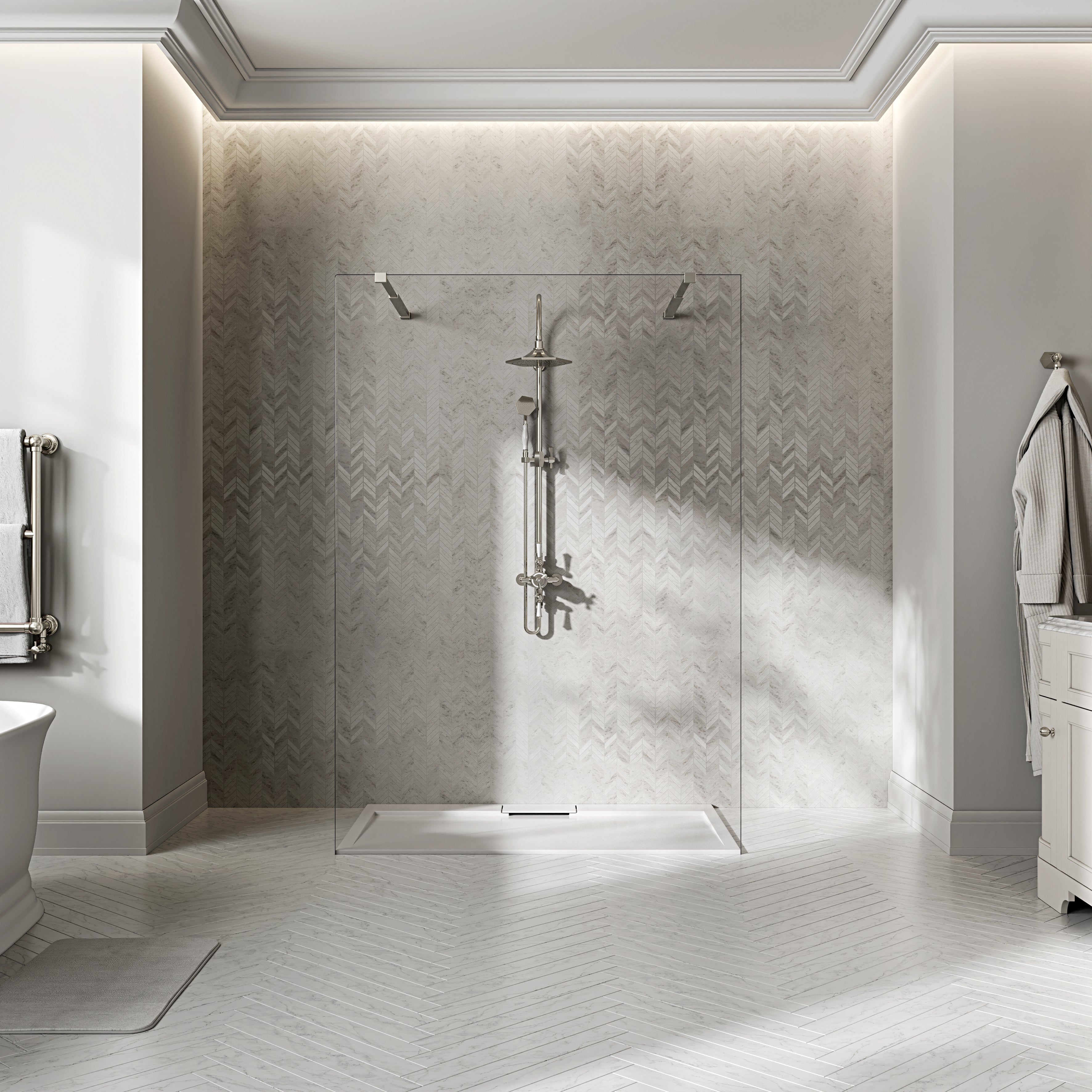 Vida Polished White Stone Resin Shower Tray & Waste