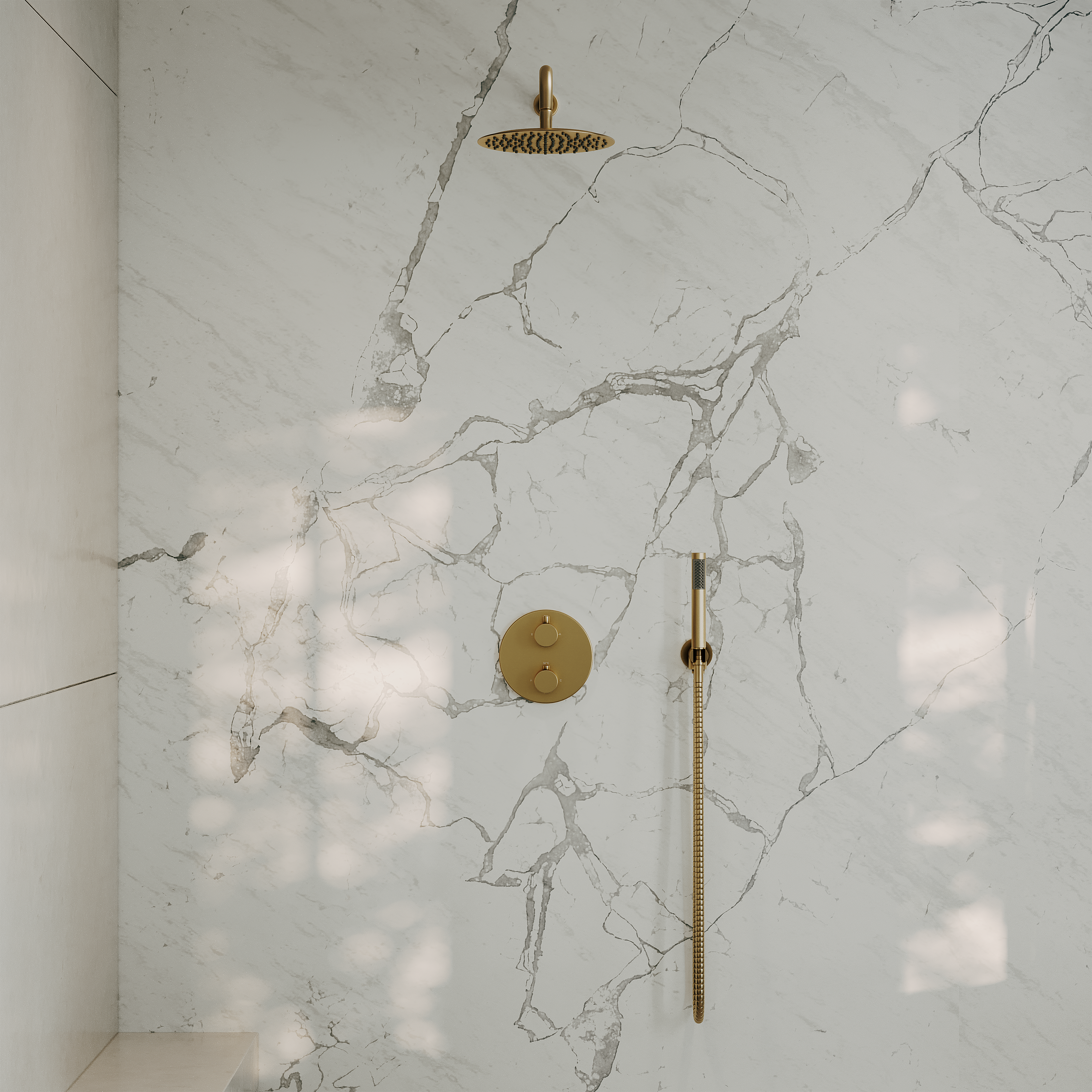 Nuvo Brushed Gold Thermostatic Shower With Handheld Shower