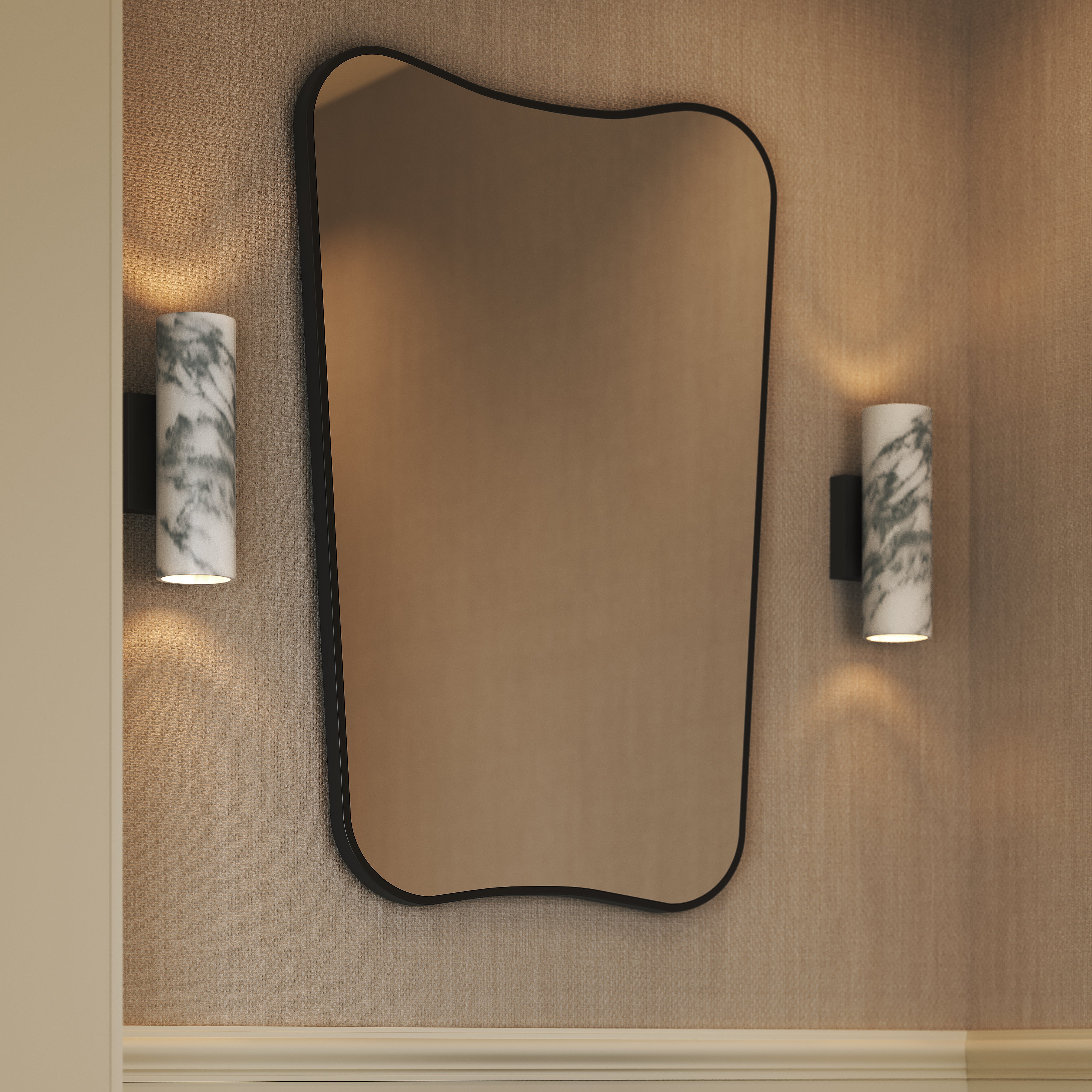 Henley Matte Black Curved Mirror 650mm