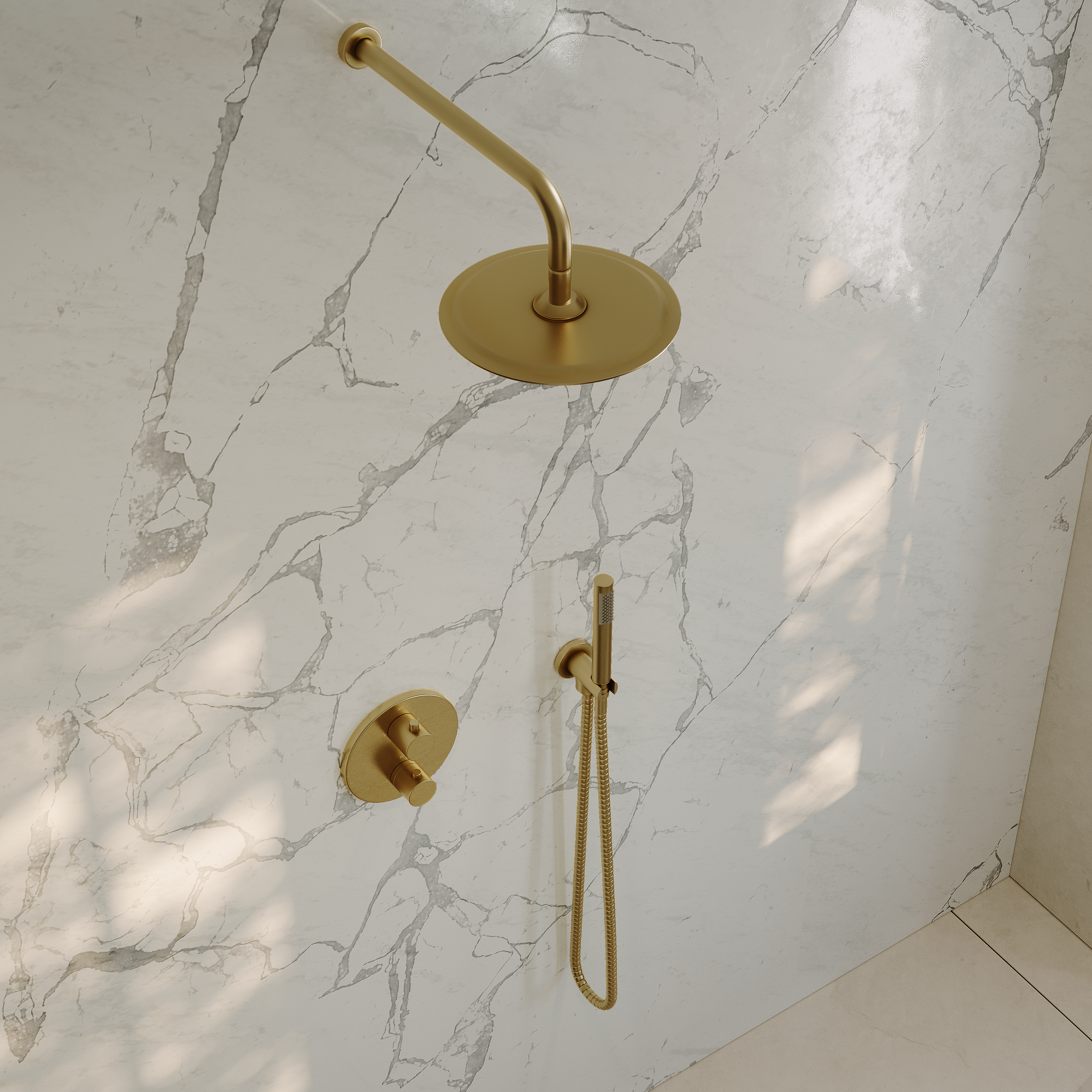 Nuvo Brushed Gold Thermostatic Shower With Handheld Shower