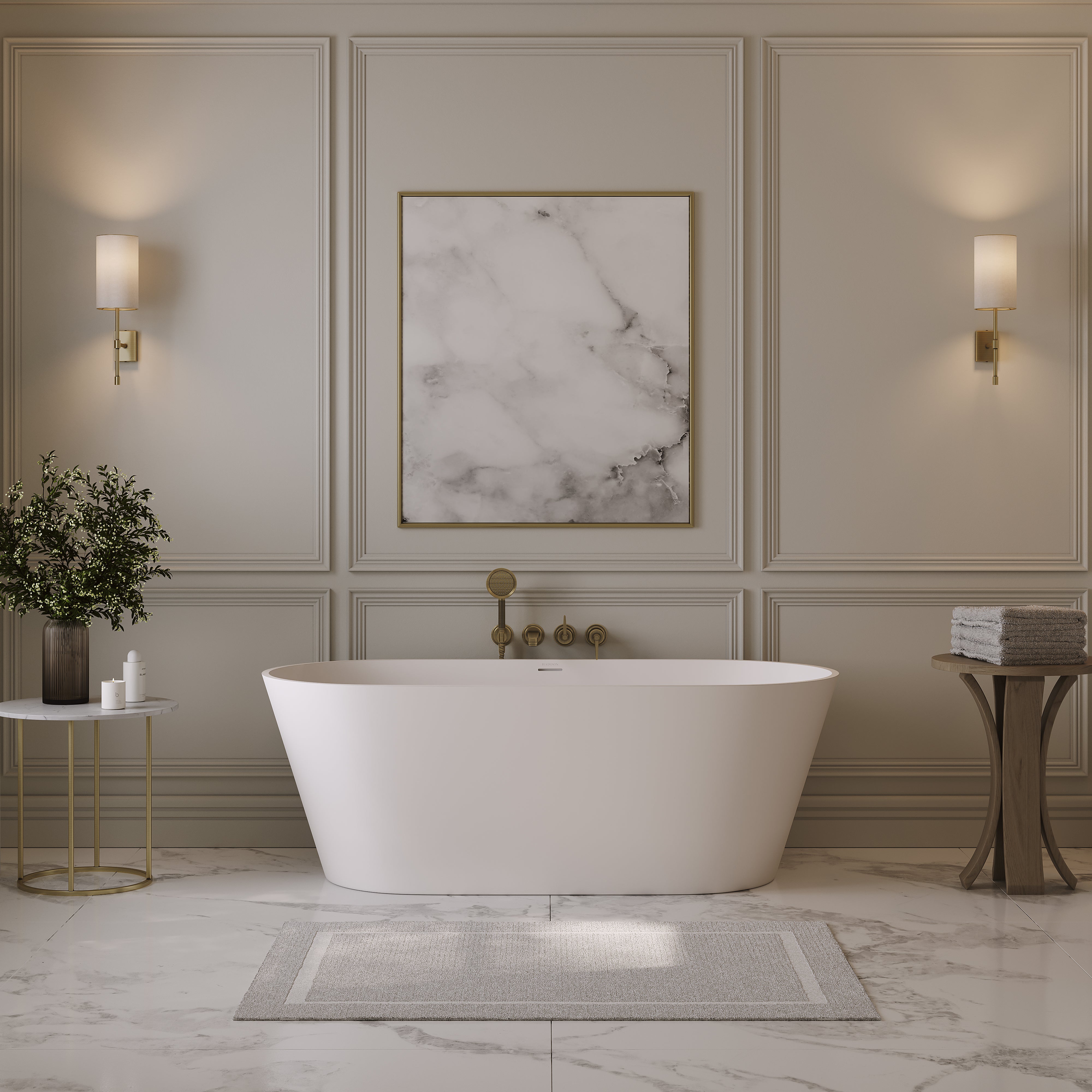 Waldorf Freestanding White Stone Bath 1600mm