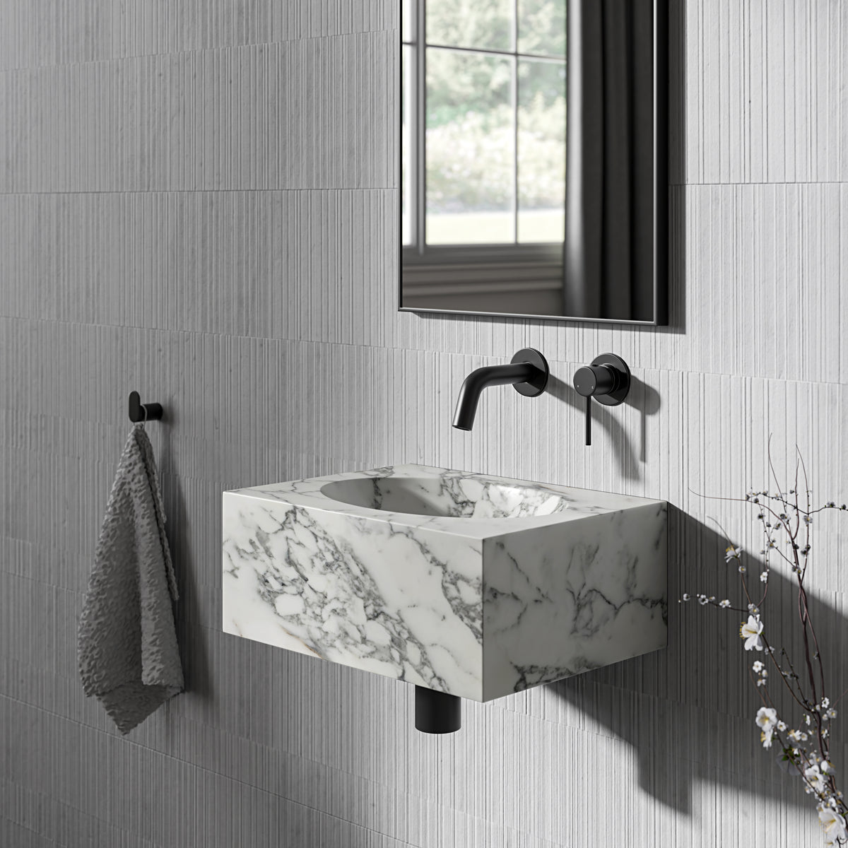 Vienna Arabescato Marble Wall Hung Basin 400mm vienna-arabescato-marble-wall-hung-basin-400mm
