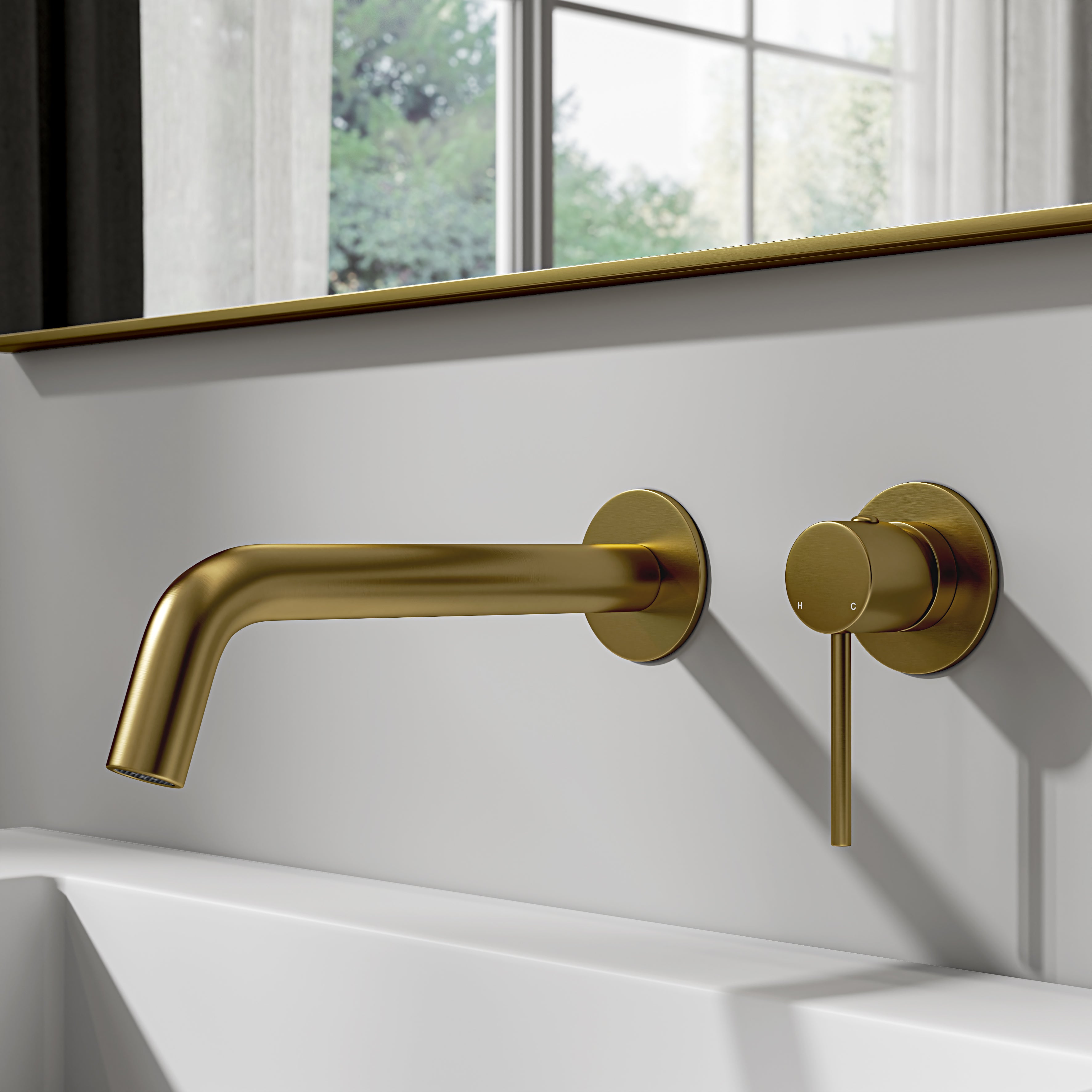 Nuvo Brushed Gold Wall Mounted Basin Mixer Tap