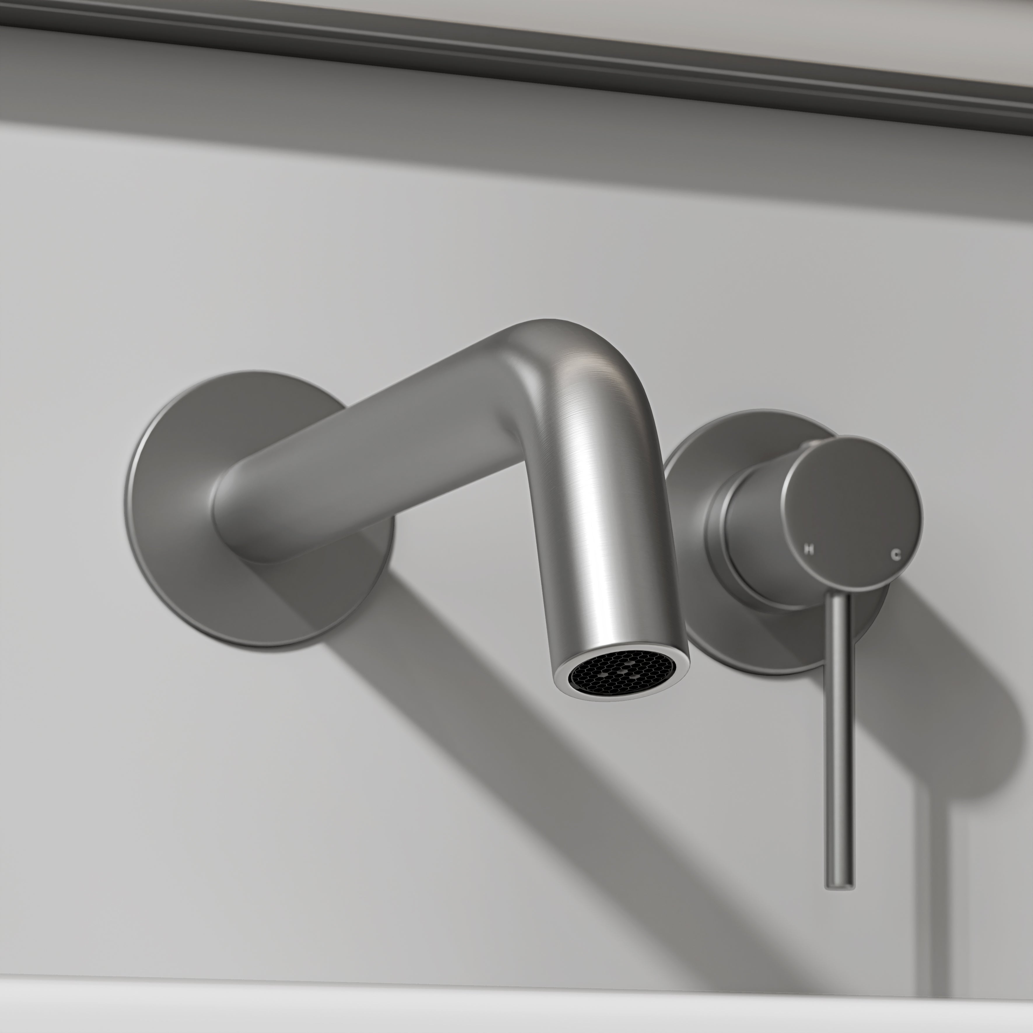 Nuvo Brushed Stainless Wall Mounted Basin Mixer Tap