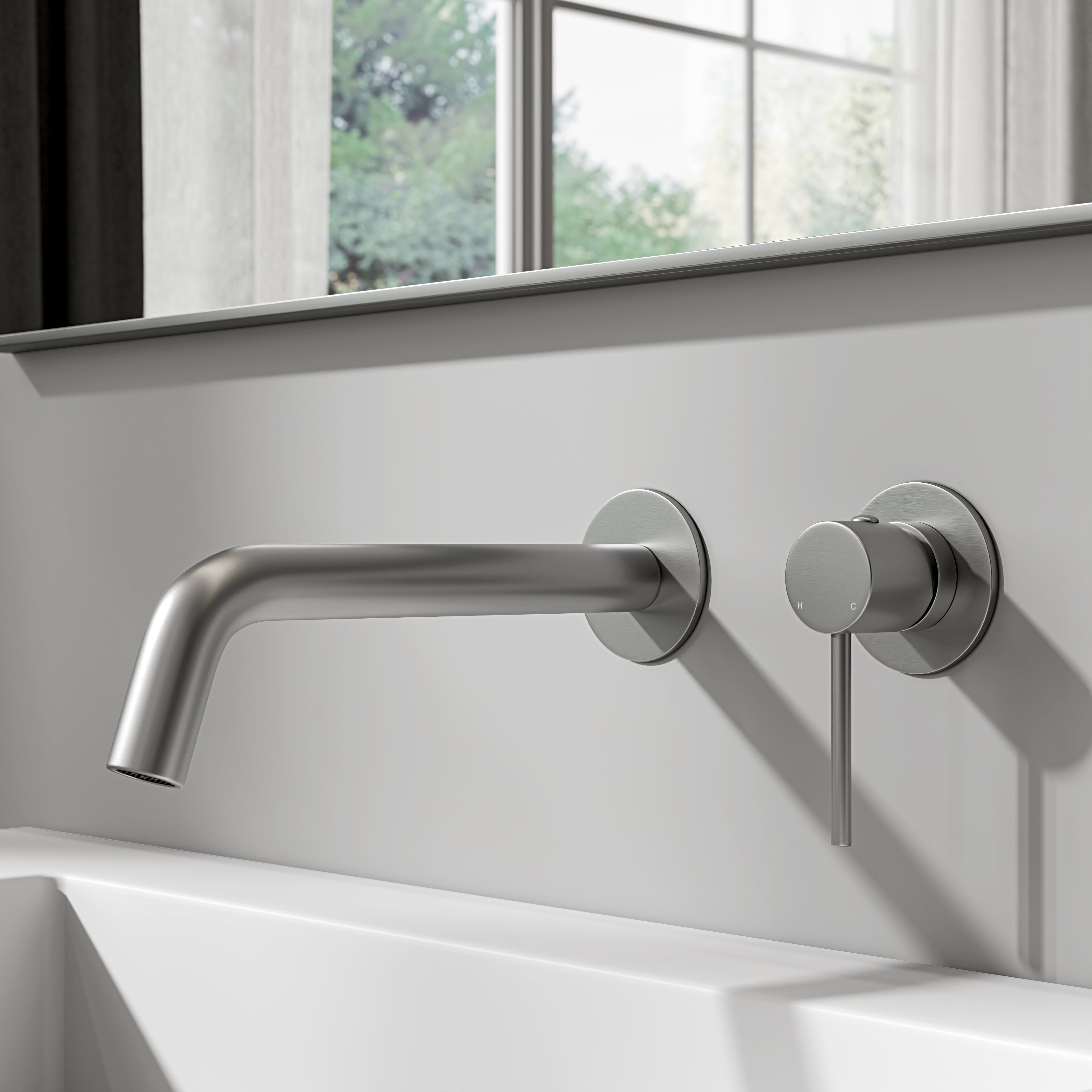 Nuvo Brushed Stainless Wall Mounted Basin Mixer Tap