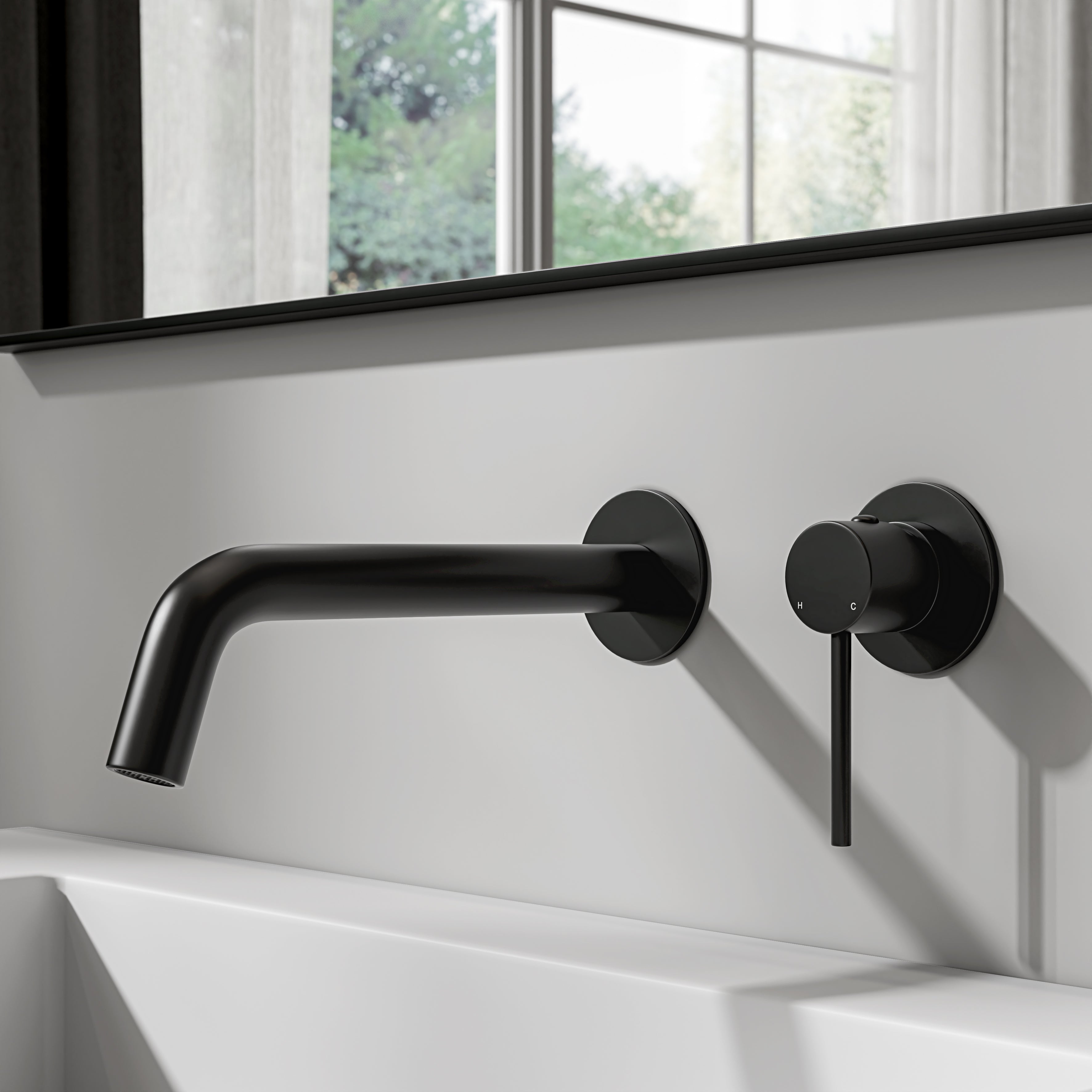 Nuvo Matte Black Wall Mounted Basin Mixer Tap