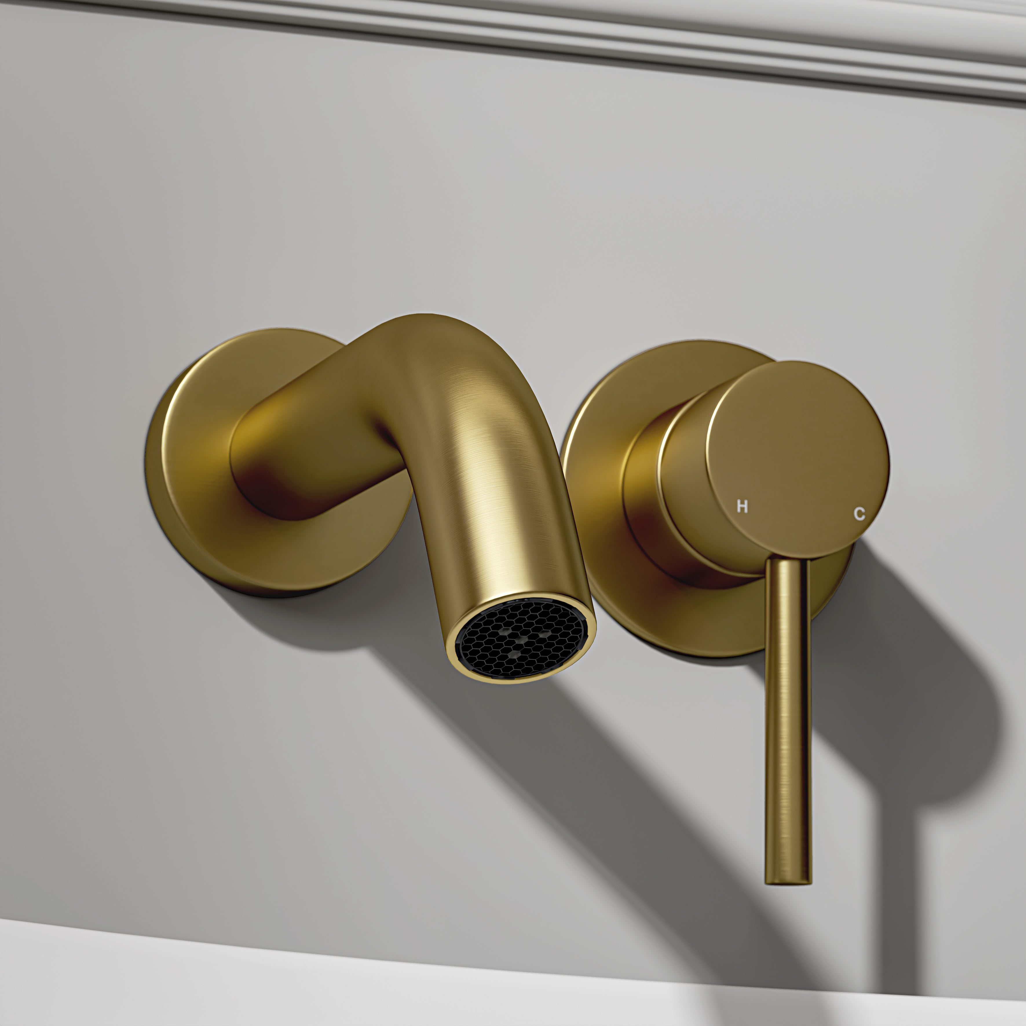 Nuvo Brushed Gold Wall Mounted Bath Mixer Tap