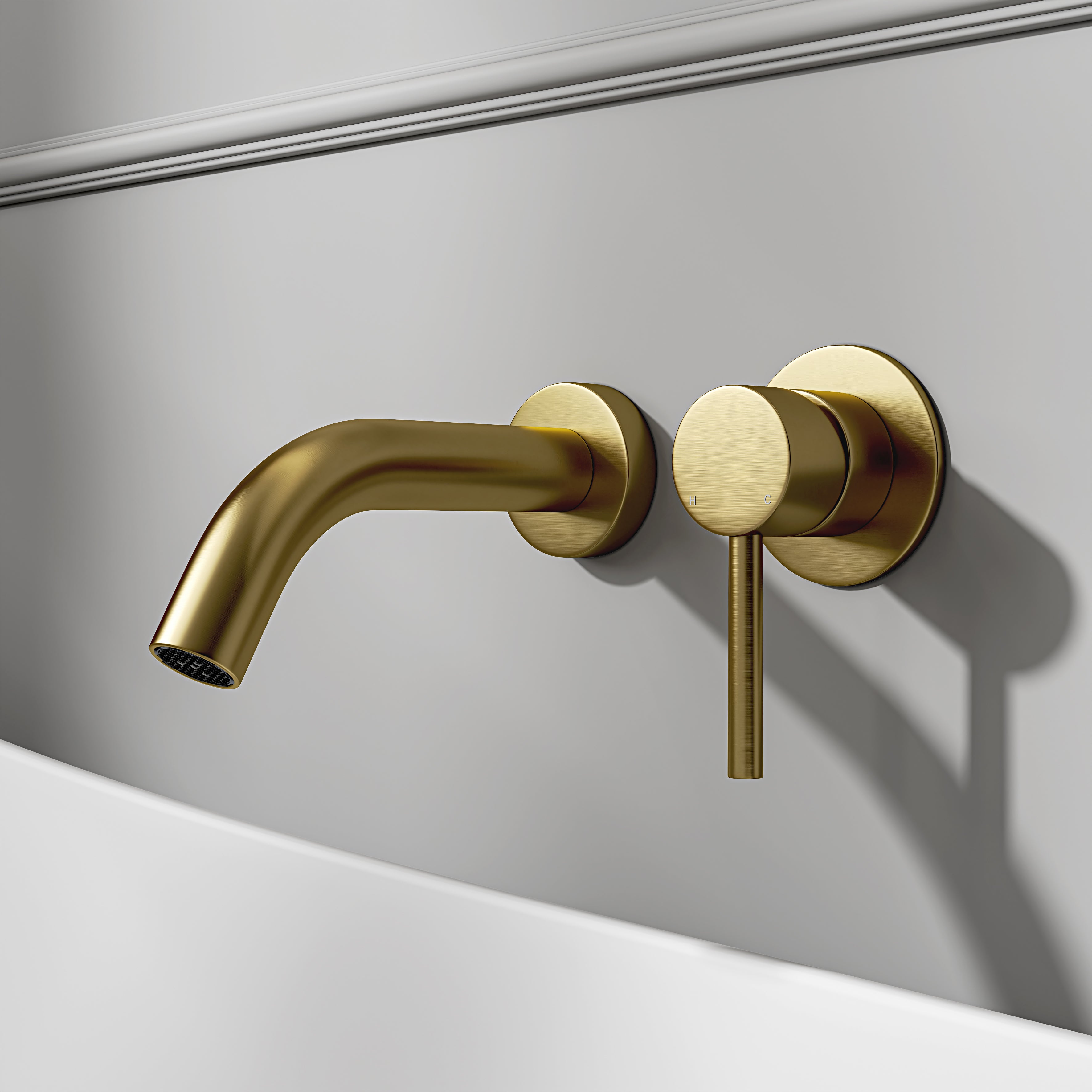 Nuvo Brushed Gold Wall Mounted Bath Mixer Tap