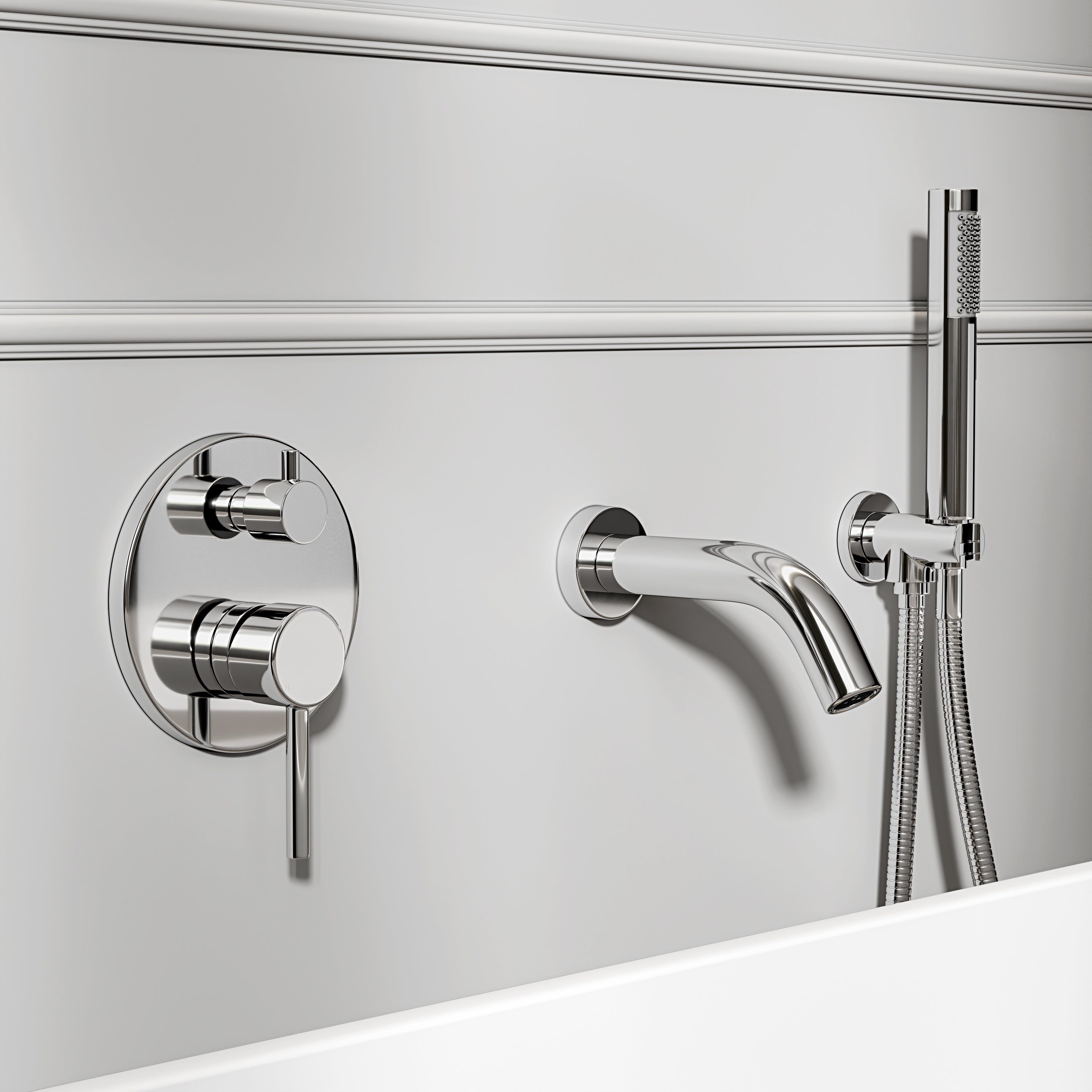 Nuvo Chrome Wall Mounted Bath Shower Mixer Tap