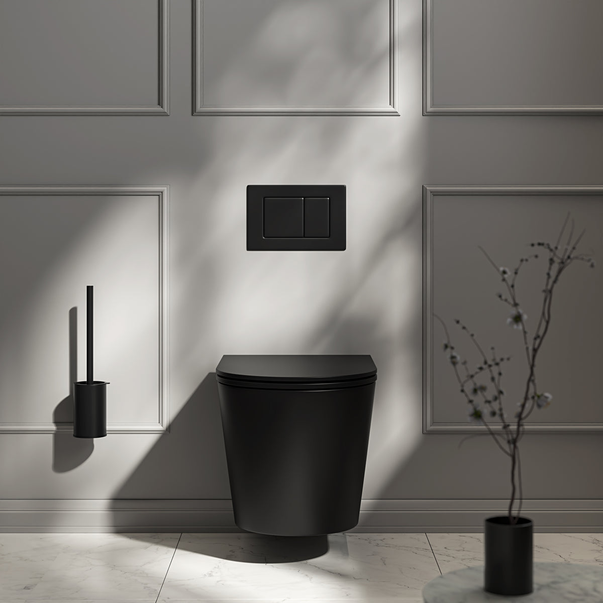 Nuvo Wall Hung Rimless Matte Black Toilet with Concealed Frame Cistern